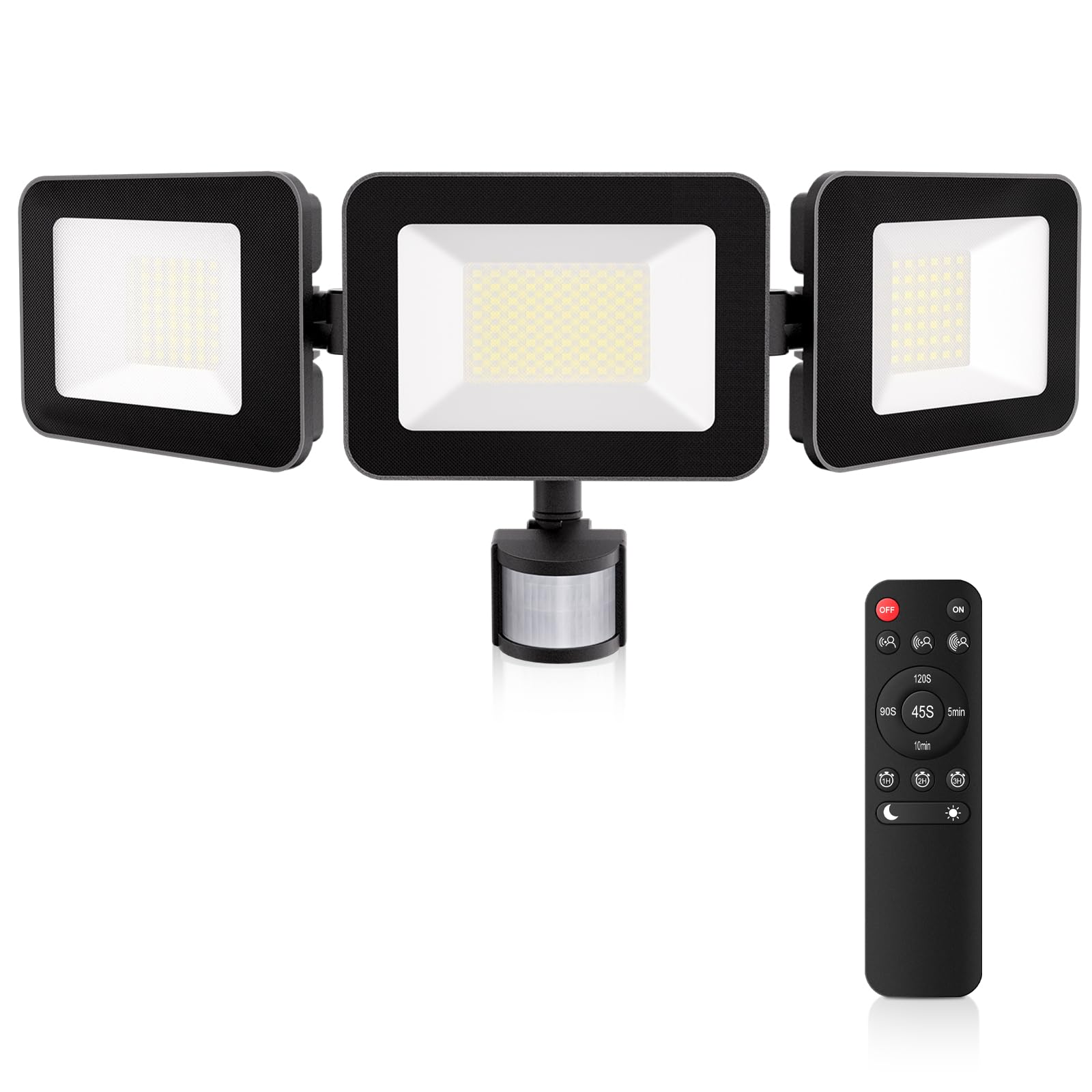 MEIKEE 100W Reflektor LED z czujnikiem ruchu Pilot zdalnego sterowania 9600LM 6500K Światło dzienne białe Reflektory PIR do użytku na zewnątrz 4 tryby pracy Sterowanie czasowe IP66 wodoodporny Regulac