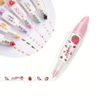 DIY Cute Animals Press Type Decorative Pen, 2023 New DIY Decorative Lace Correction Tape Pen, Cute Decorative Tape Pen for Scrapbooking Stationary Envelopes Journals Strawberry