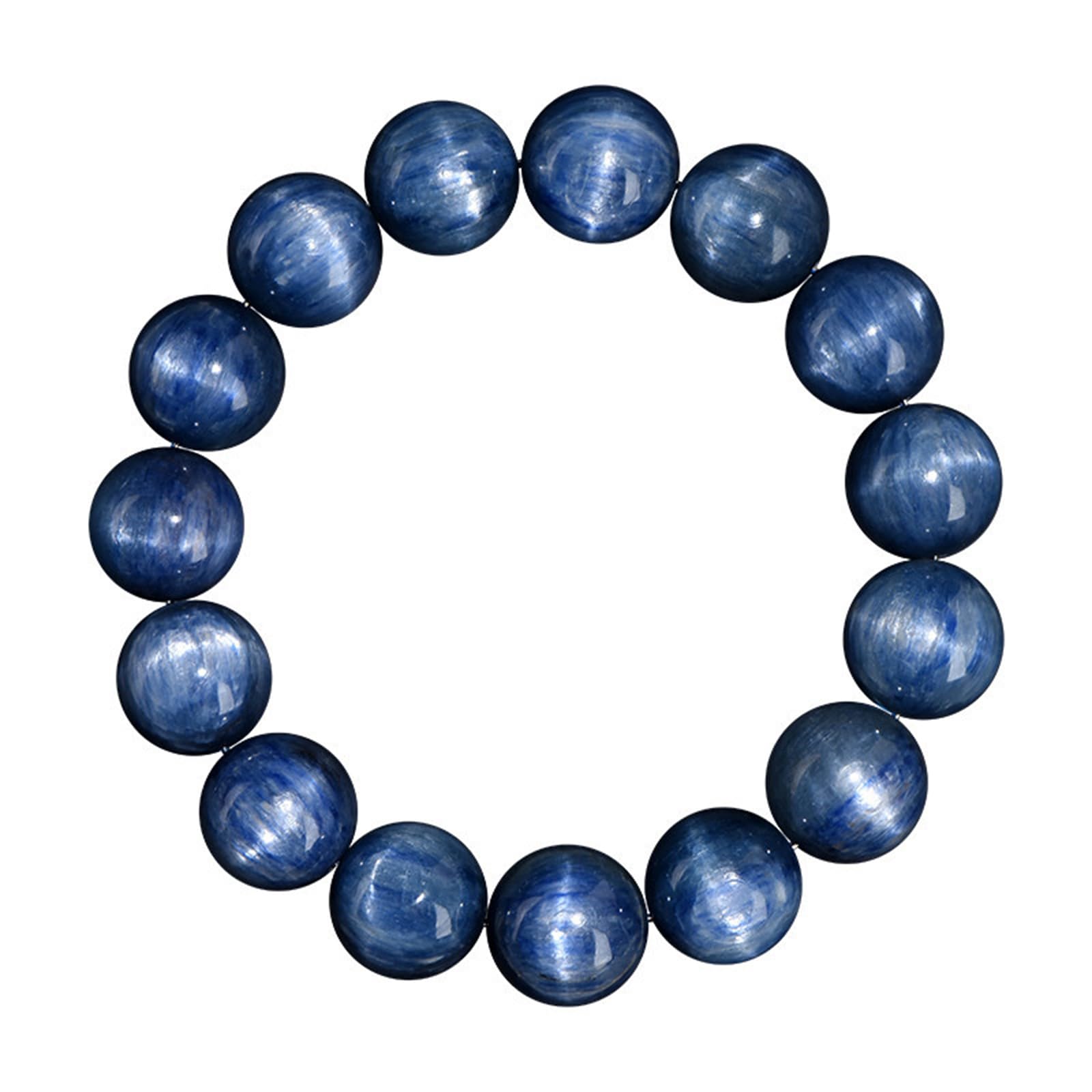 Bracciale con perline rotonde naturali di cianite blu della vecchia | Bracciale elasticizzato in cristallo per donna uomo, gioielli in pietra curativa lucidata fatti a mano per la meditazione
