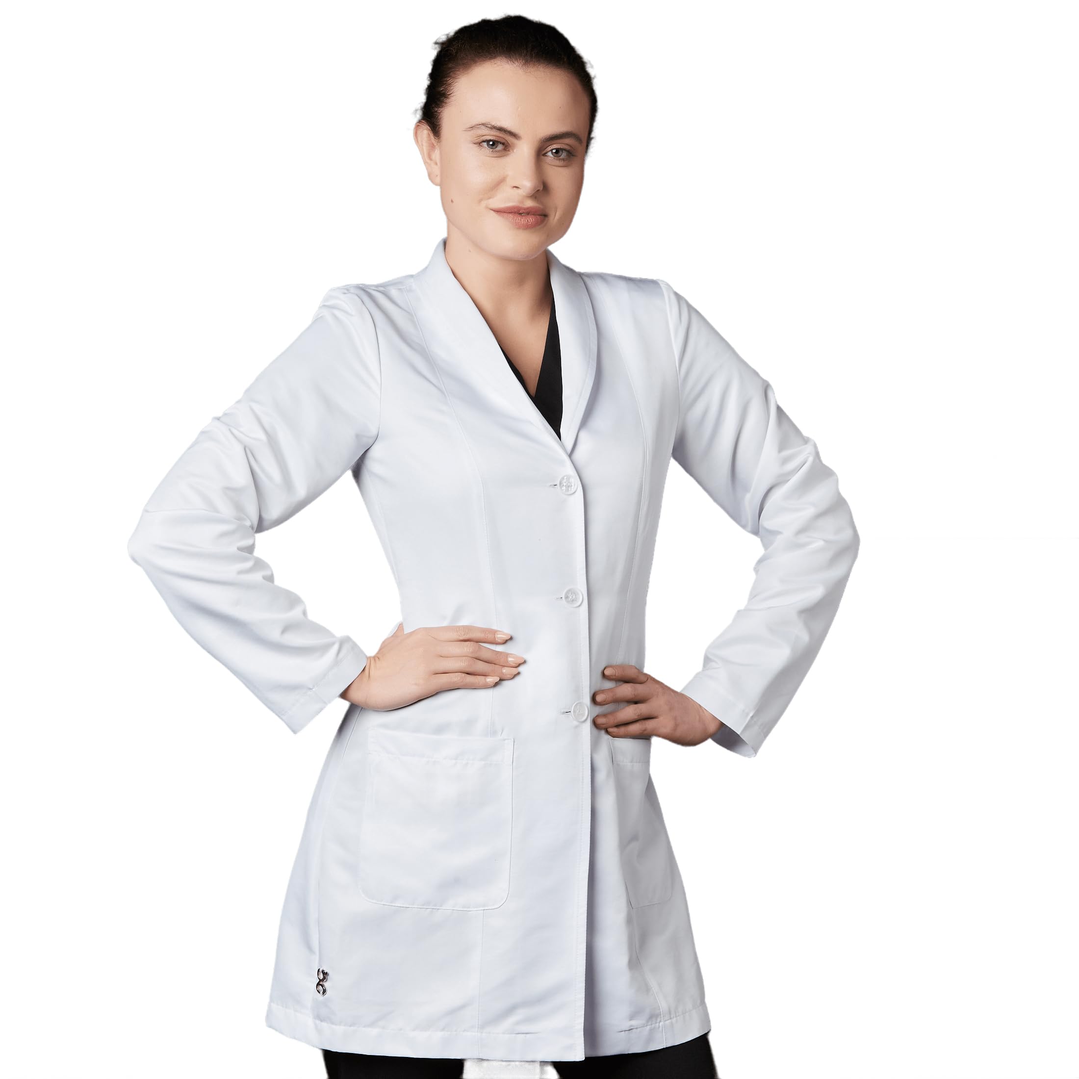 Bata Sanitaria De Trabajo Liunic Mujer Repelente Antibacterial Esterilizable Resistente Reutilizable Médico Doctora Laboratorio Farmacia Color Blanco