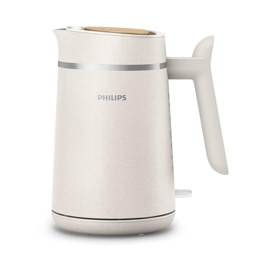 Philips Bollitore Elettrico - Eco Conscious Edition, 1,7 L, Spia Luminosa, Base Girevole, in Bioplastica, Bianco Satinato Opaco (HD9365/10)
