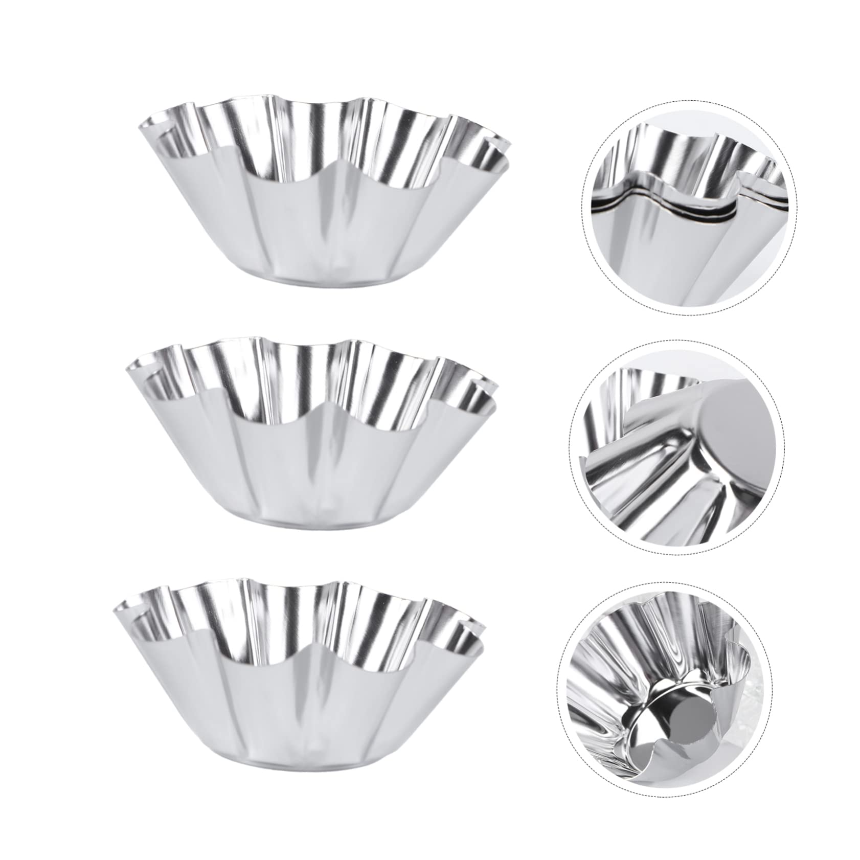 HEALEEP 6pcs Stainless Steel Flower Tart Pans Non-stick Baking Mold for Egg Tarts Cupcakes and Desserts Reusable Kitchen Bakeware for Diy Parties Silver