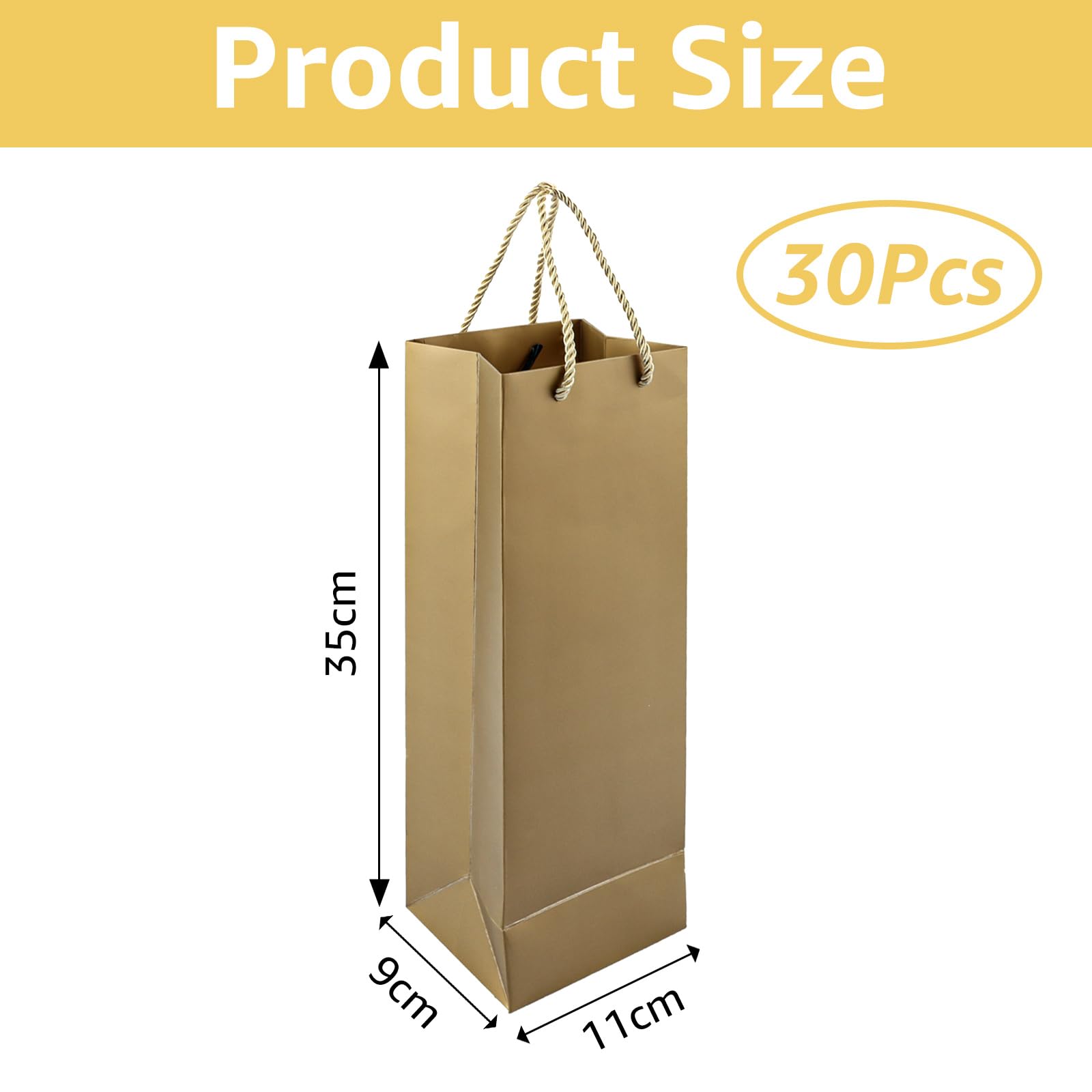 Sacs Cadeaux Bouteille Vin 12 Pcs - Papier Kraft Recyclable, Poignées Corde, 35x11x9cm, étiquettes Volantes Incluses, Personnalisables
