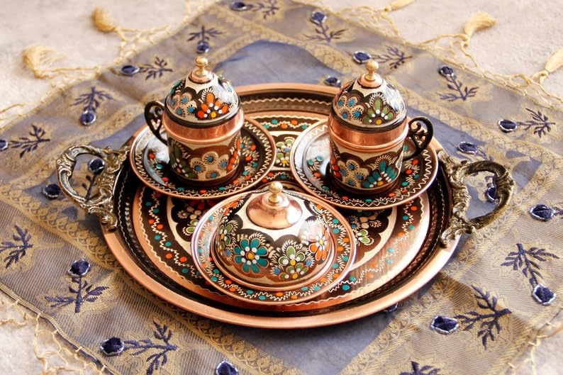 OHVVGN Turkish Coffee Set, Handmade Turkish Copper Coffee Set, Copper Coffee Set
