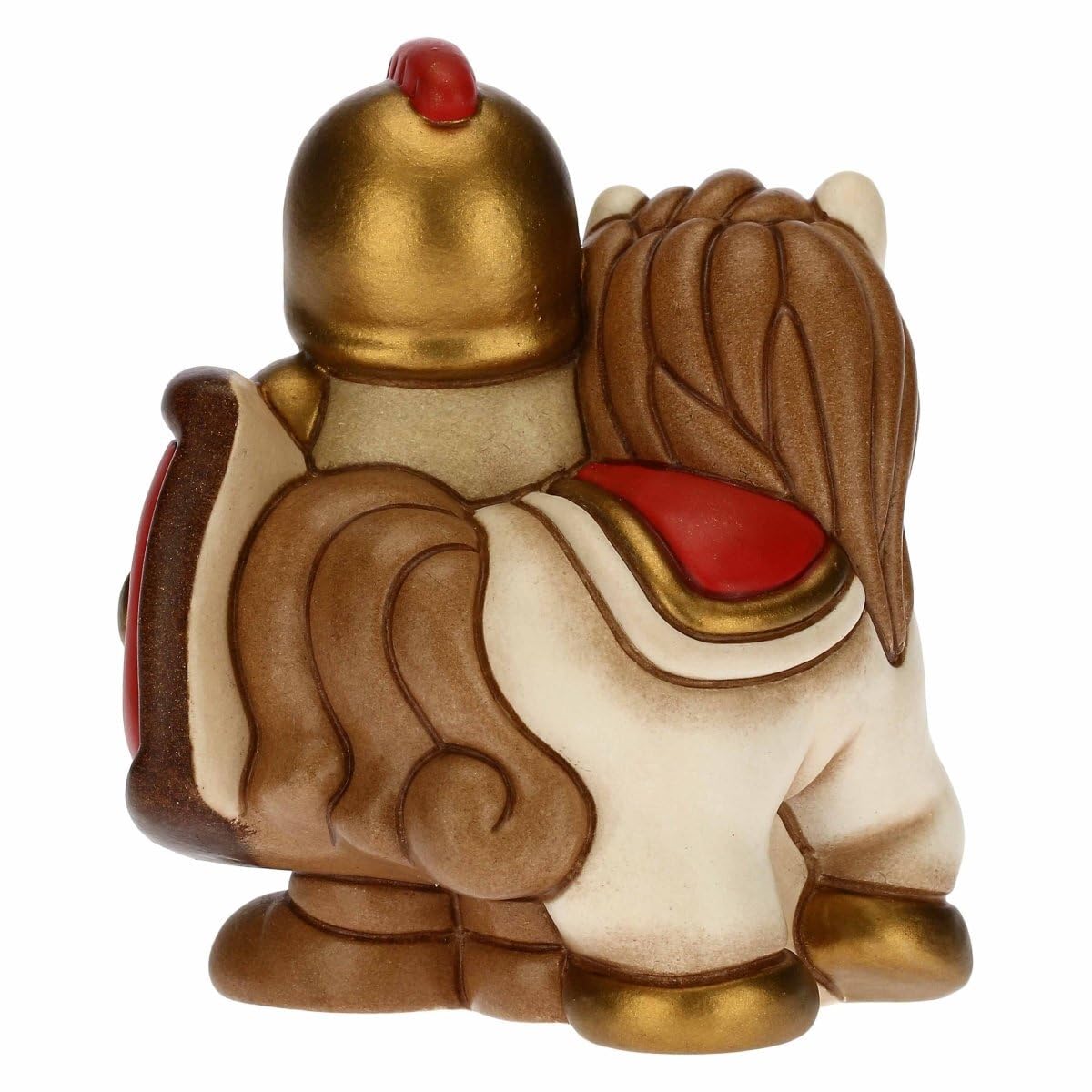 THUN - Statuina Presepe Soldato con Cavallo - Decorazioni Natale Casa - Linea Presepe Classico, Variante Rossa - Ceramica - 7,5 x 5,5 x 8,5 h cm