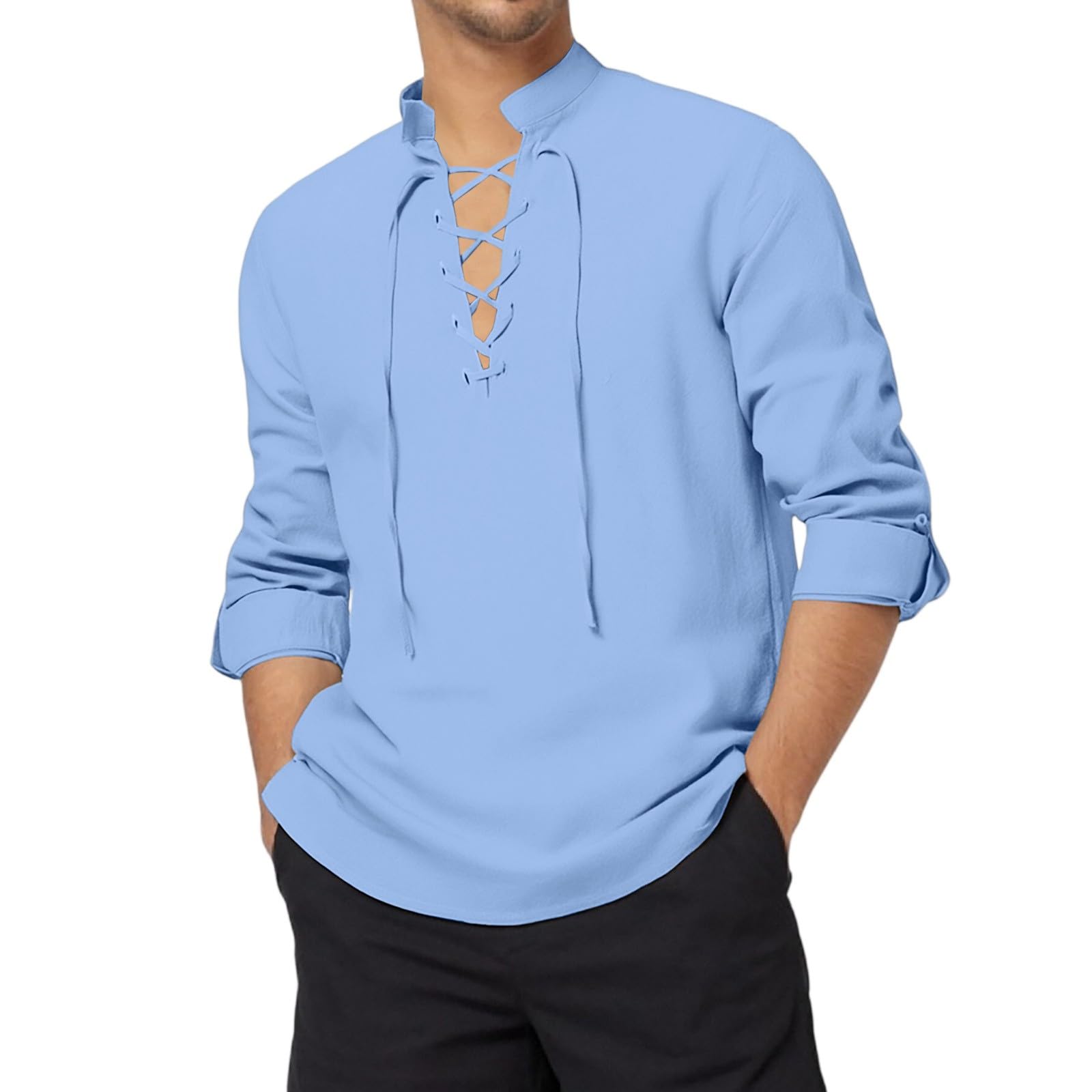 Pirate Costume Men Medieval Pirate Shirt Linen Top Victorian Blouse