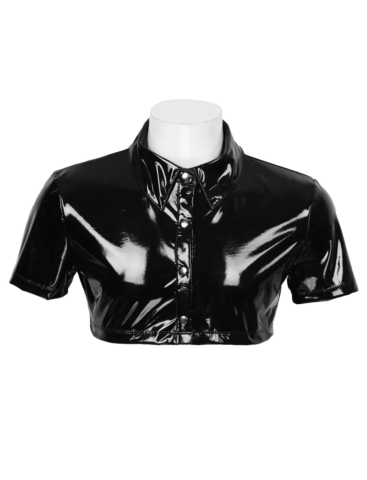 Panegy Camicia da uomo in pelle lucida liquida slim fit effetto bagnato party nightout club anni '70/80 discoteca camicetta maglietta