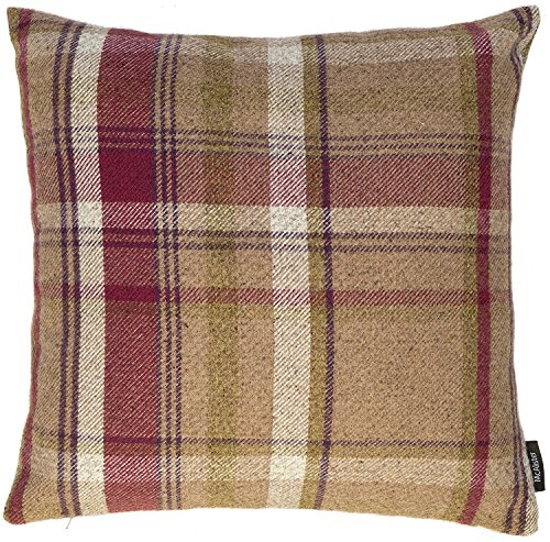 McAlister Textiles Heritage | Kissenbezug für Sofakissen in Maulbeere Violett | 43 x 43 cm | gewobenes Tartan-Muster kariert | Deko Kissenhülle Sofa, Bett, Couch pflegeleichtes Wolle-Gefühl Cover
