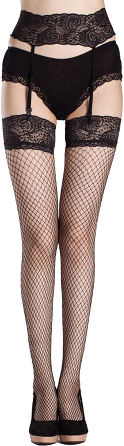 Womens Fishnet Thigh-High Stockings Tights Suspender Pantyhose Stretchy Stockings Black