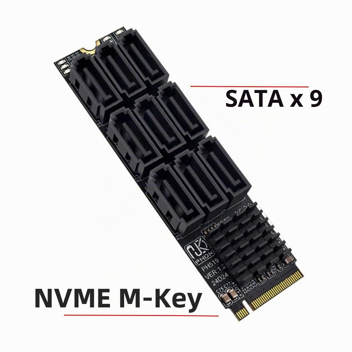 CY NGFF NVMe M-Key PCI Express M.2 auf 9 Ports SATA 3.0 6 Gbit/s Adapterkonverter Festplattenerweiterungskarte 2280 für NAS