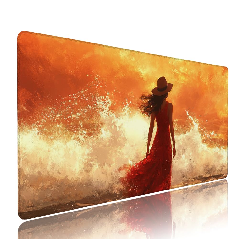 Alfombrilla de Mouse para Juegos, Giallo, XXL, Antideslizante, Impermeable, Diseño de Donna, Extendido, Grande, 1200x600x3mm, para PC, Laptop, Ufficio, Famiglia d-614