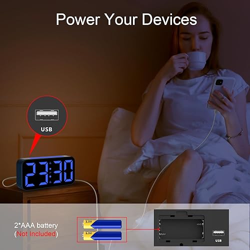 Miniatura 6 de Reloj despertador para niños para dormitorios y niños, reloj digital con luz nocturna, pantalla grande, alarma doble, repetición, reloj de noche