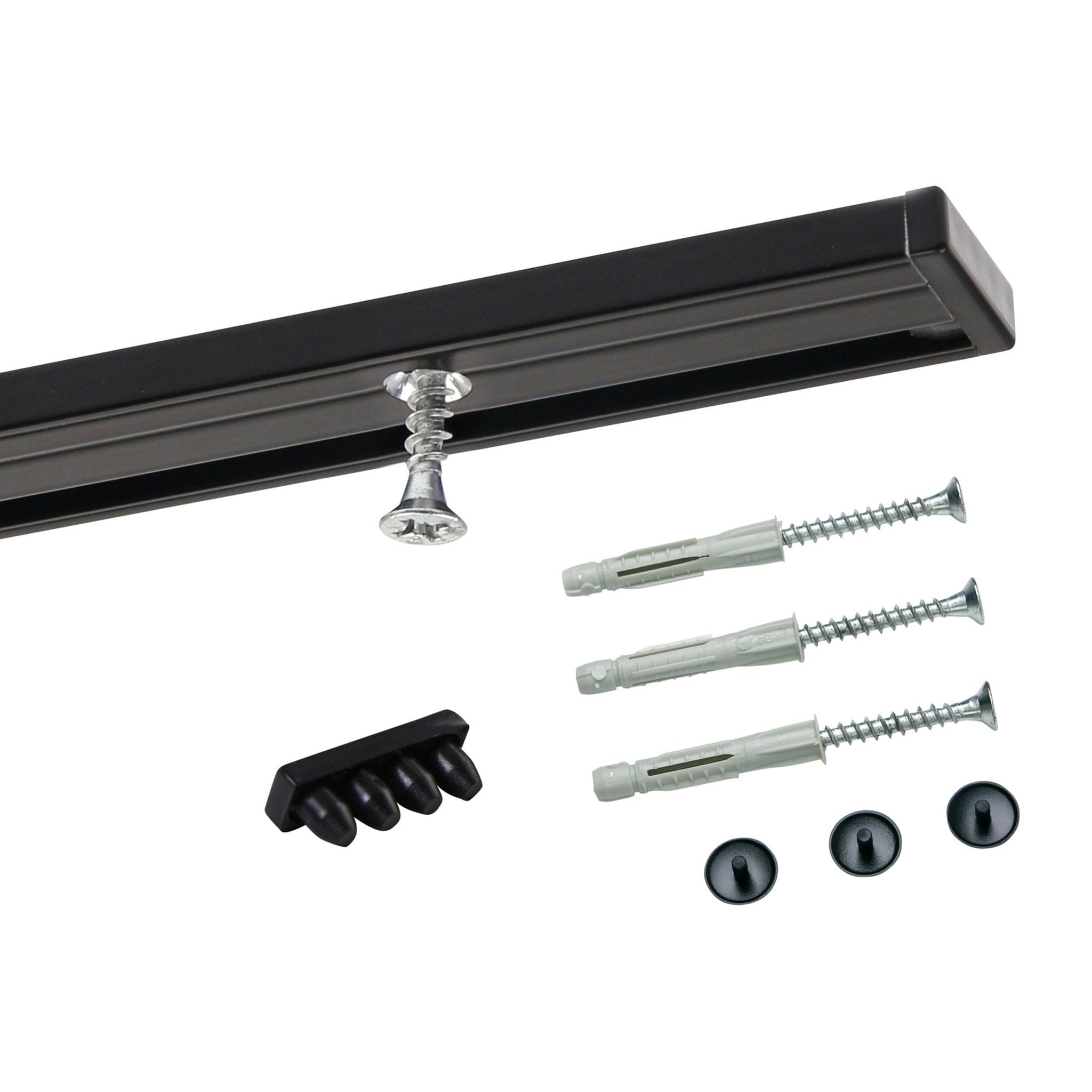 Deco-Raum Rail à rideau personnalisé en aluminium pré-percé à 1 voie - Rail de rideau - Fixation au plafond pour rideaux coulissants - Rideaux avec matériel de fixation - Noir - 120 cm - Minimum