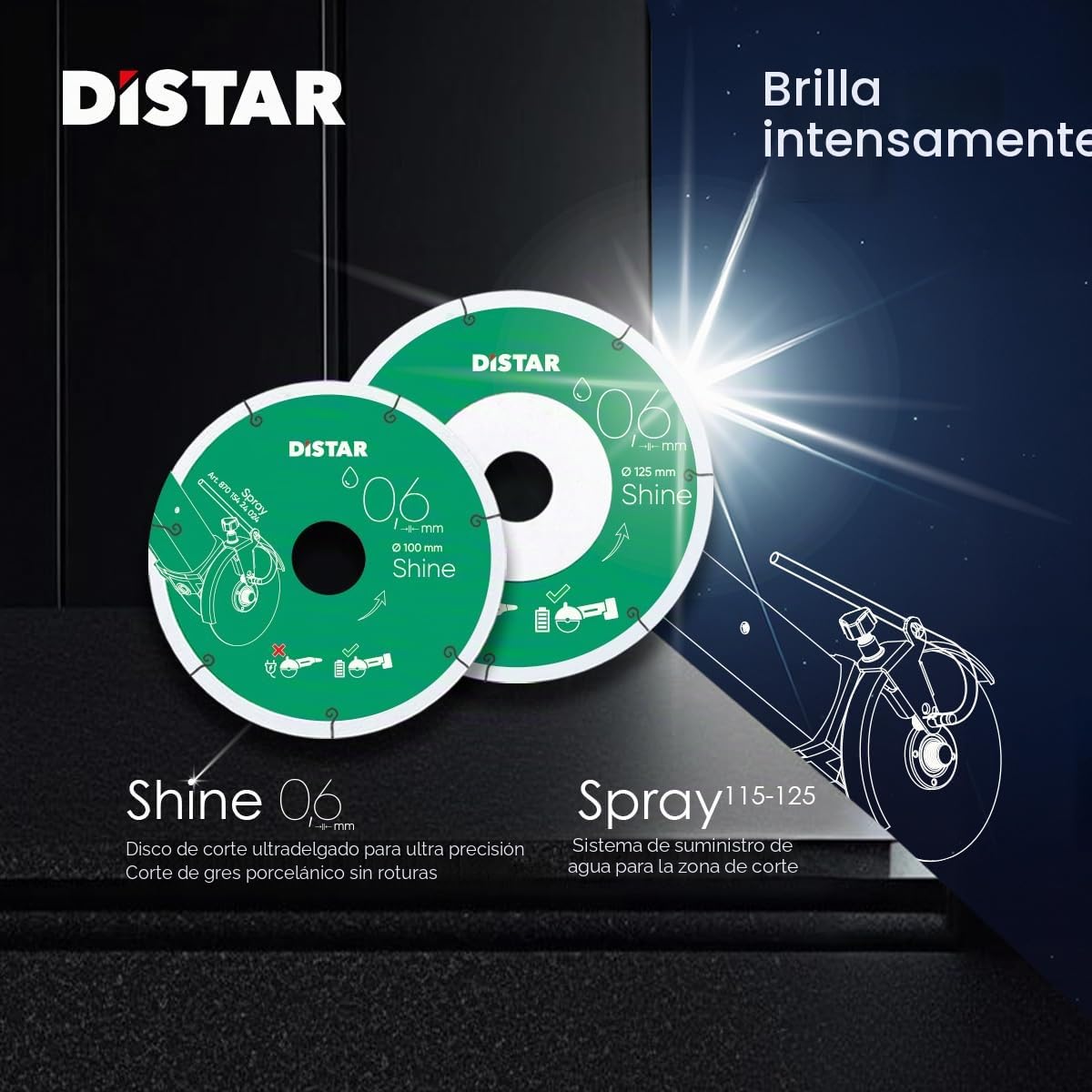 Distar Shine - Disco de corte de diamante (125 x 0,6 mm, corte en húmedo, para gres porcelánico y cerámica)