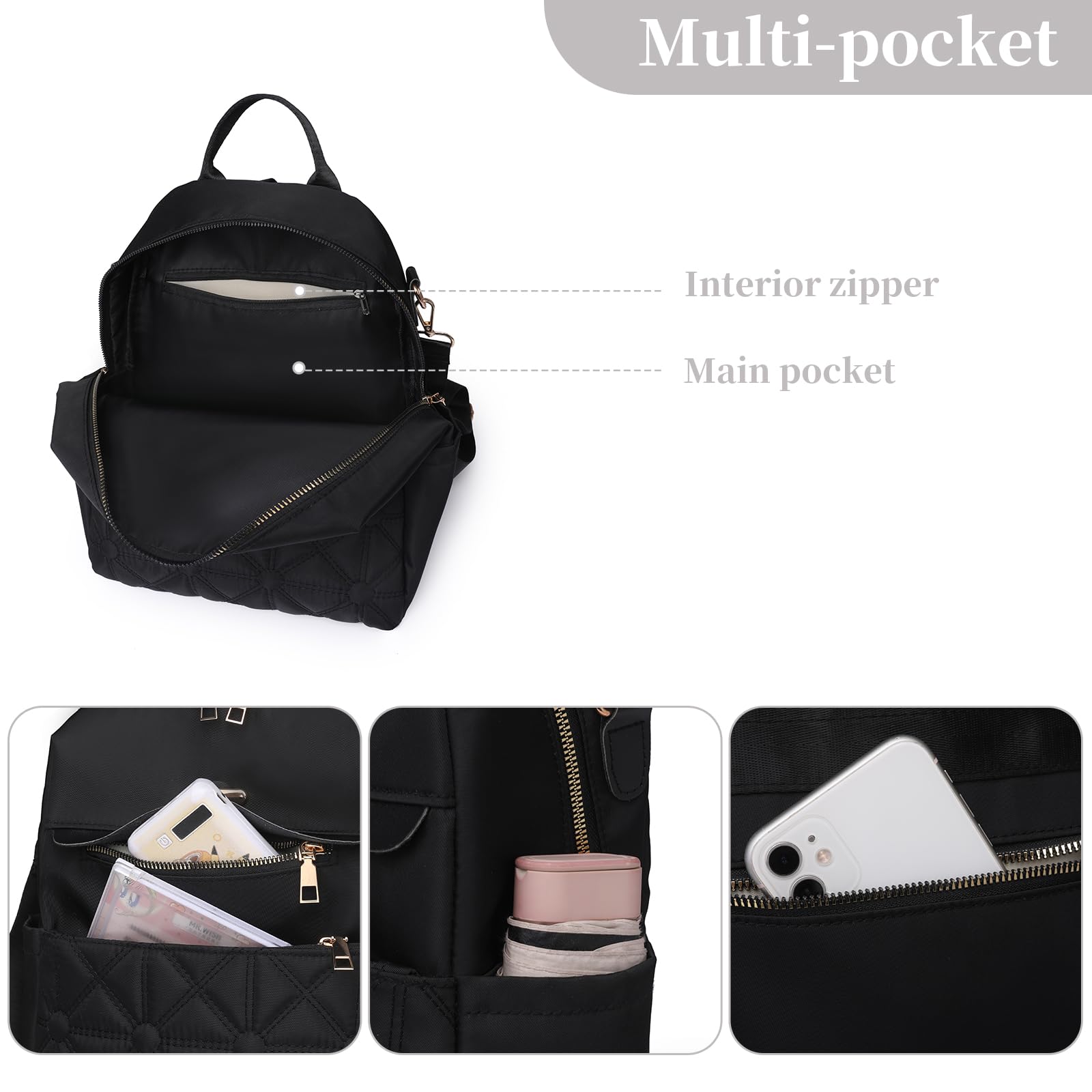 I IHAYNER Nylon Rucksack Damen Modische Multifunktionale Handtasche Schultertasche Gesteppt Freizeit Reiserucksack
