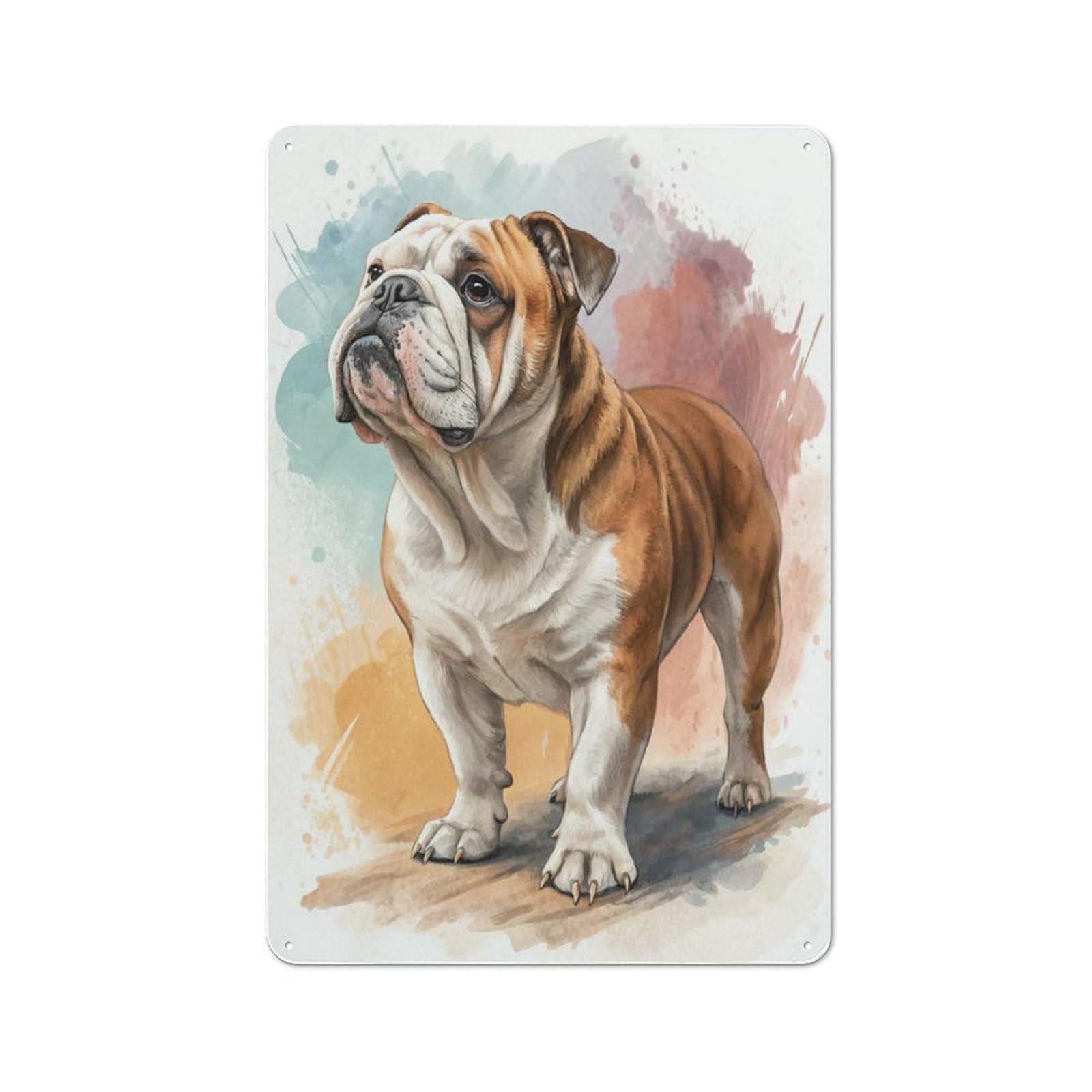 Junmoney Style-9 Metal Wall Sign 30X20cm Featuring Watercolor Bulldog Portrait For Café Or Home Bar, For Collectors Decorating Cafés And Home Bars