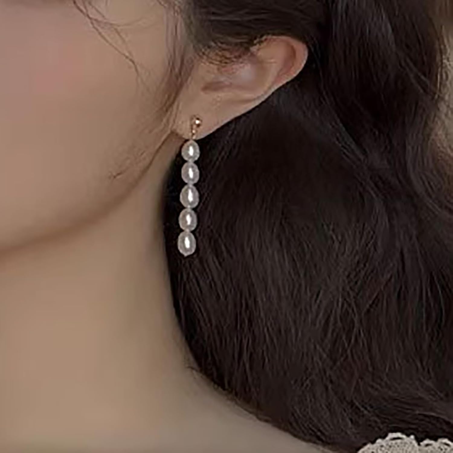 W WEILIRIAN Bohemian Pearl Drop Earrings Long Pearl Dangle Earrings Gold Pearl Earrings Oval Pearl Bead Earrings Wedding Pearl Earrings Jewelry for Women - Image 7