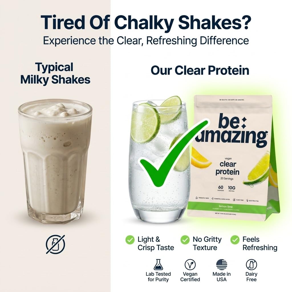 BE AMAZING Clear Vegan Protein Powder, Lemon Lime, 20 Servings — Amazon image 6