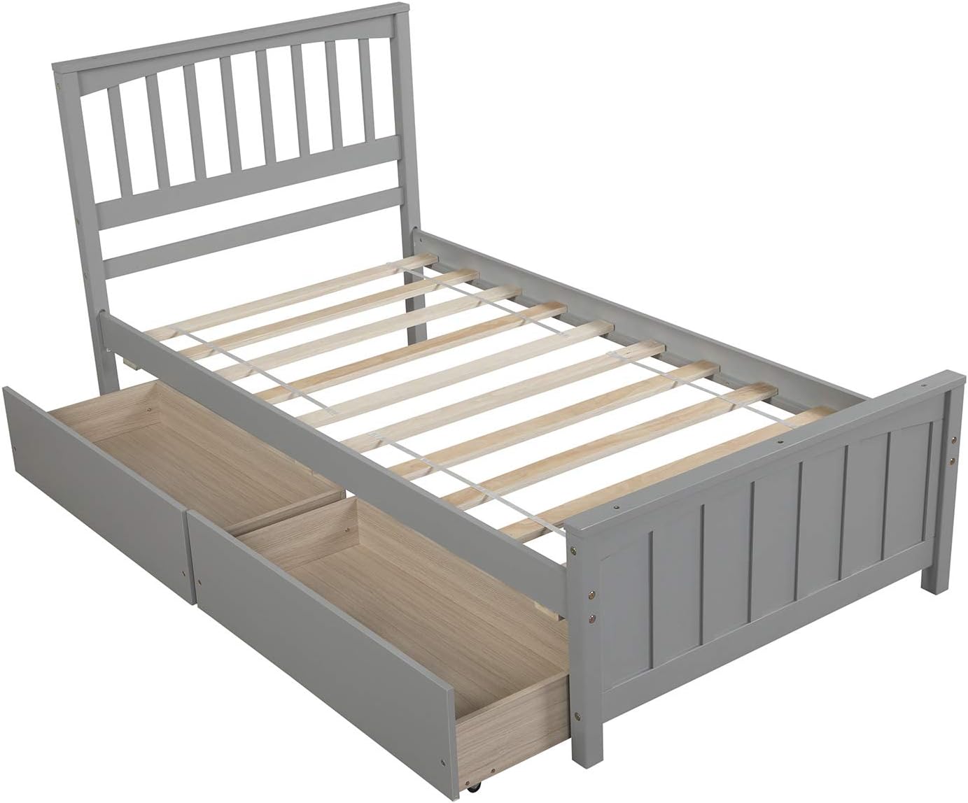 Bellemave Twin Size Platform Bed with Headboard and Drawer, Noise-Free Wood Twin Bed Frame for Bedroom, Space-Saving Bed Frame with Trundle, No Box Spring Needed, Gray
