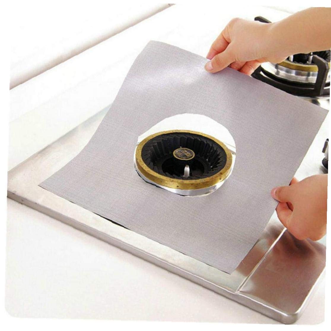 Aluminum Bruciatore Di Riutilizzabile Antiaderente Fornello A Gas Gamma Protector Rivestimento Foglio Protettore Universale Per Fornello A Gas, Pezzi 10.6*10.6" Nero - Foto 5