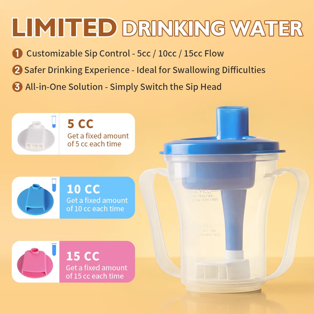 Vaso regulador de disfagia para personas que traguen y trastornos, dispensa 5 cc o 10 cc de líquido cada vez, no se utiliza espesante, evita asfixia cuando sufre disfagia (azul 1 unidad)