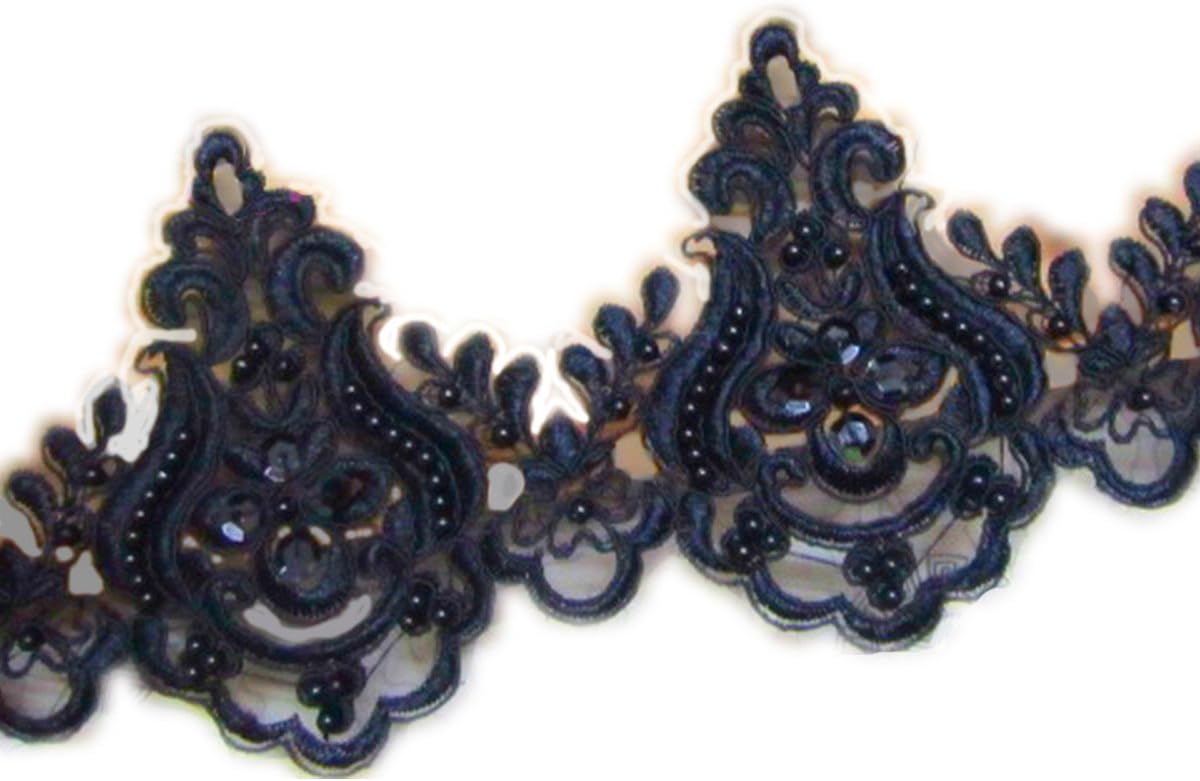 5''Black Embroidery Beaded Sequined lace Trim Gorgeous lace Trim by The Yard for Fabric Millinery Accent Motif Dress Decoration Bridal lace Wedding lace Trim