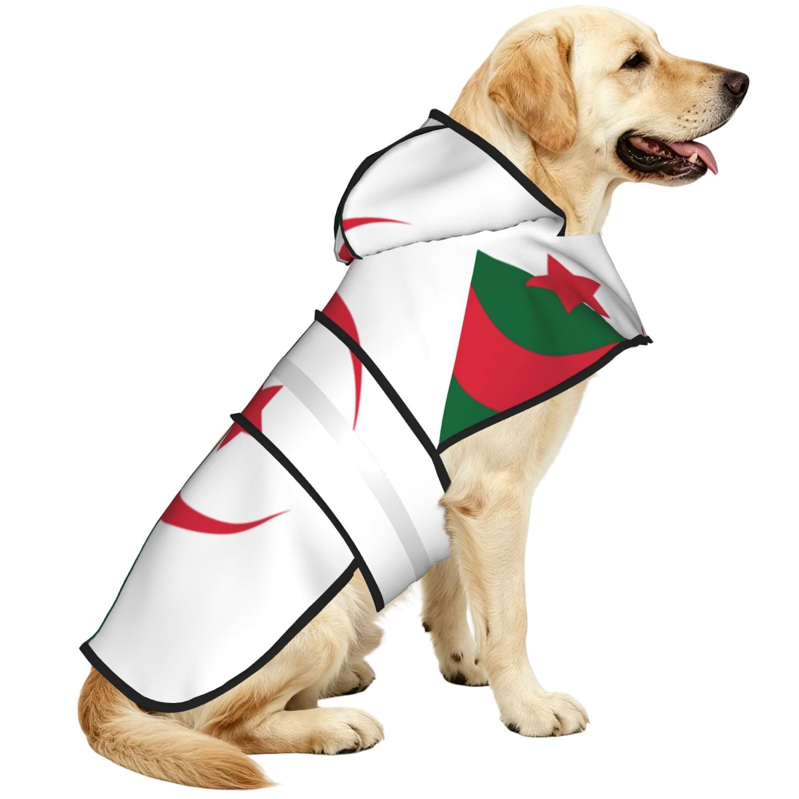 Flag Of Algeria Waterproof Dog Raincoat And Rain Jacket With Hood, Reflective Strips And Adjustable Belly Strap, Fits Small To Large Dogs