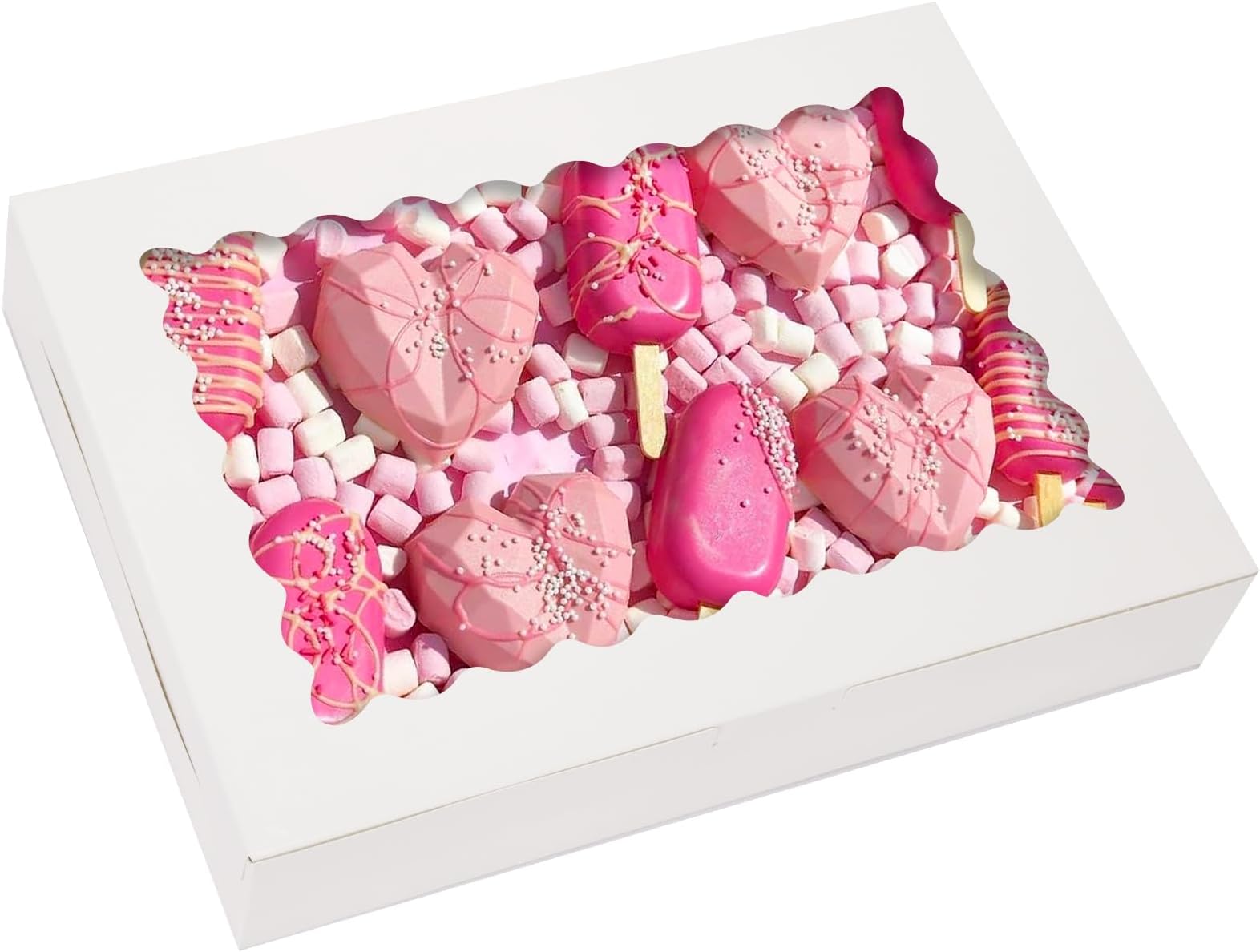 TOMNK 30pcs Cookie Boxes, 14x10x2.5 Inch Large Bakery Boxes with Window for Treats, Pies, Chocolate Strawberries Muffins, Donuts, Dessert