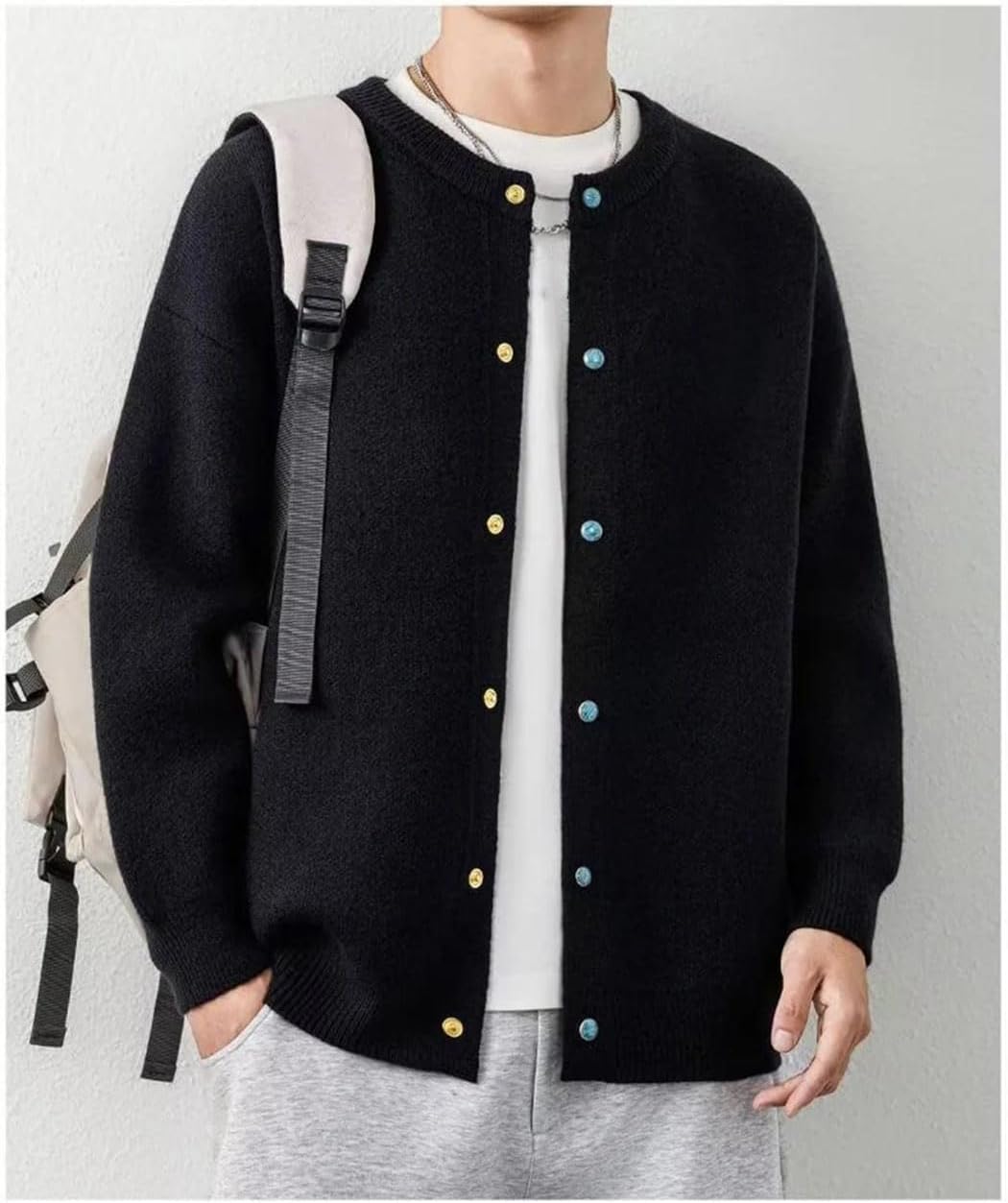 Men’s Round Neck Knit Cardigan Button Down Sweater Warm Casual Solid Color Top