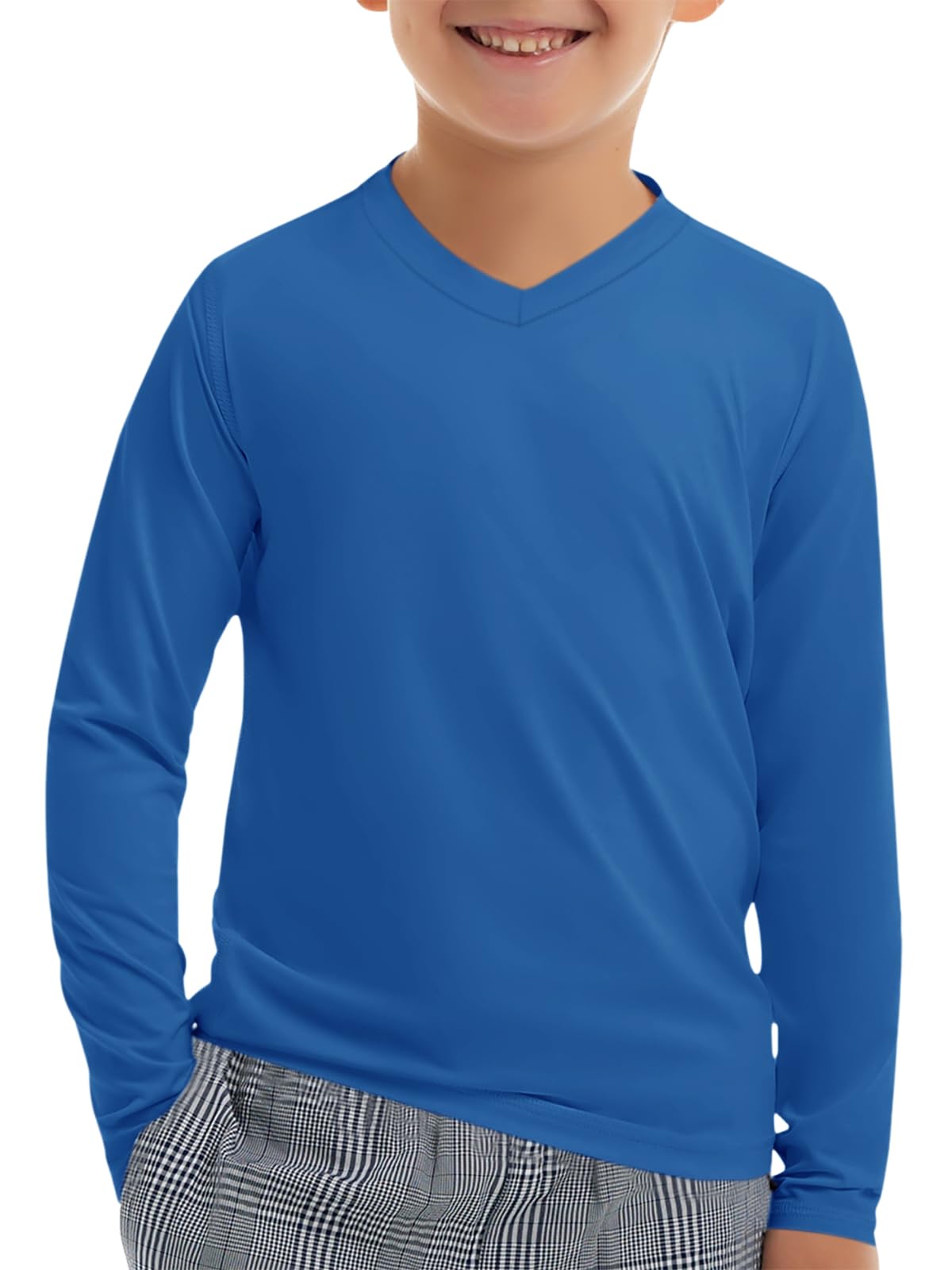 Haloumoning Jungen V-Ausschnitt UV Shirt UPF 50+ Kinder Schnelltrocknend V-Neck Langarmshirt Weich Einfarbig T-Shirt Langarm