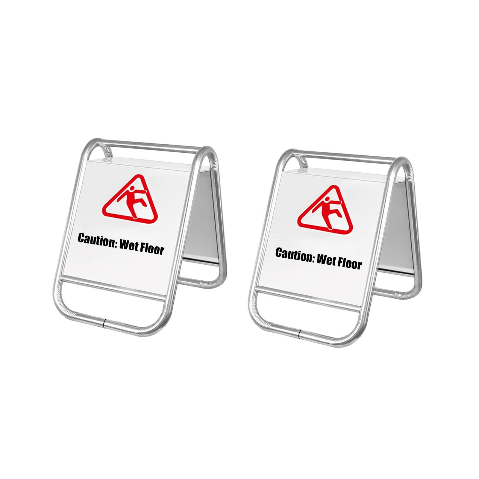 Paquete de 2 letreros de precaución para suelo mojado, 26 pulgadas de altura, diseño de marco en forma de A bilingüe de doble cara de acero inoxidable
