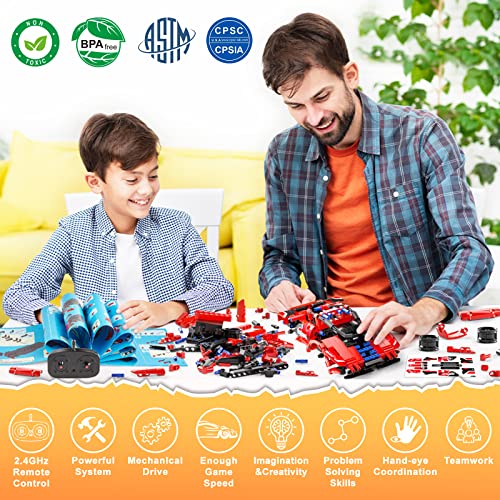 IKIDSUN Ferngesteuertes Bauspielzeug für Kinder, 2.4 GHz Technic RC-Rennwagen,2 in 1 Rennfahrer Bausätze, 351 Teile STEM… – Bild 5