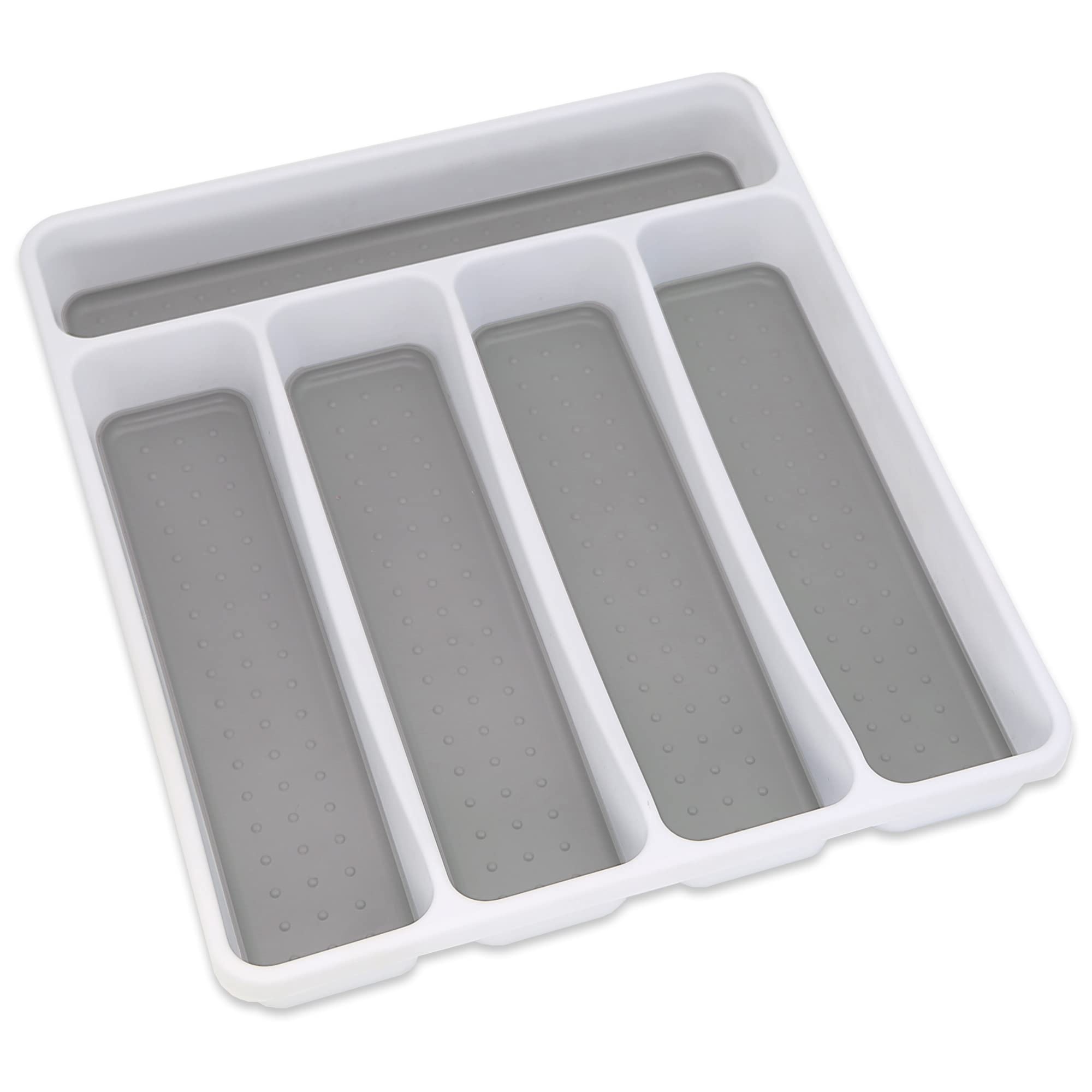 Addis White Grey Premium Soft Touch 5 Compartment Kitchen Cutlery Drawer Utensil Organiser Tray, White & Grey New 5 Sections