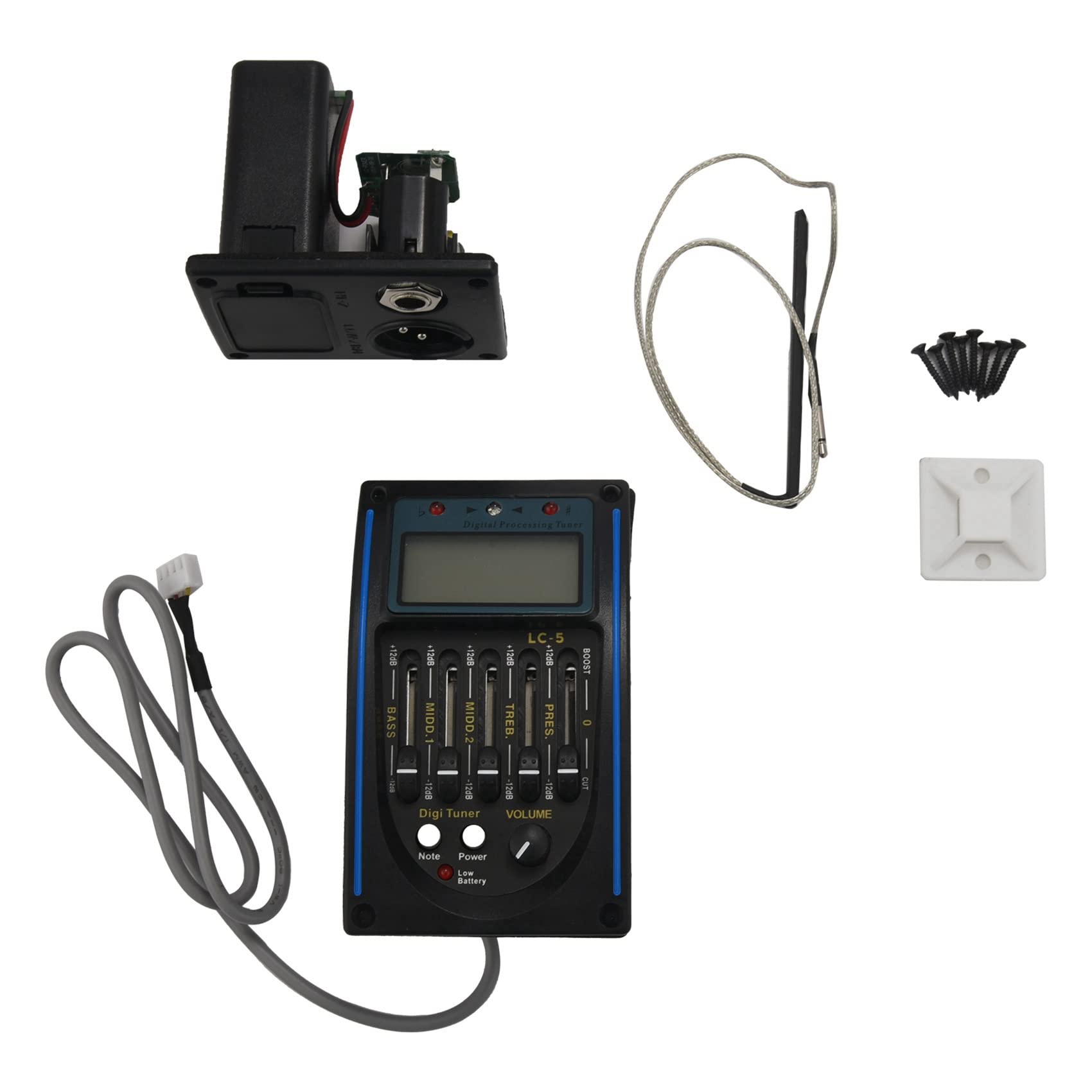 5-Band Equalizer Tonabnehmer Akustik Gitarren Vorverstärker Tuner mit LCD Display und Lautstärke Regler LC-5, Schwarz