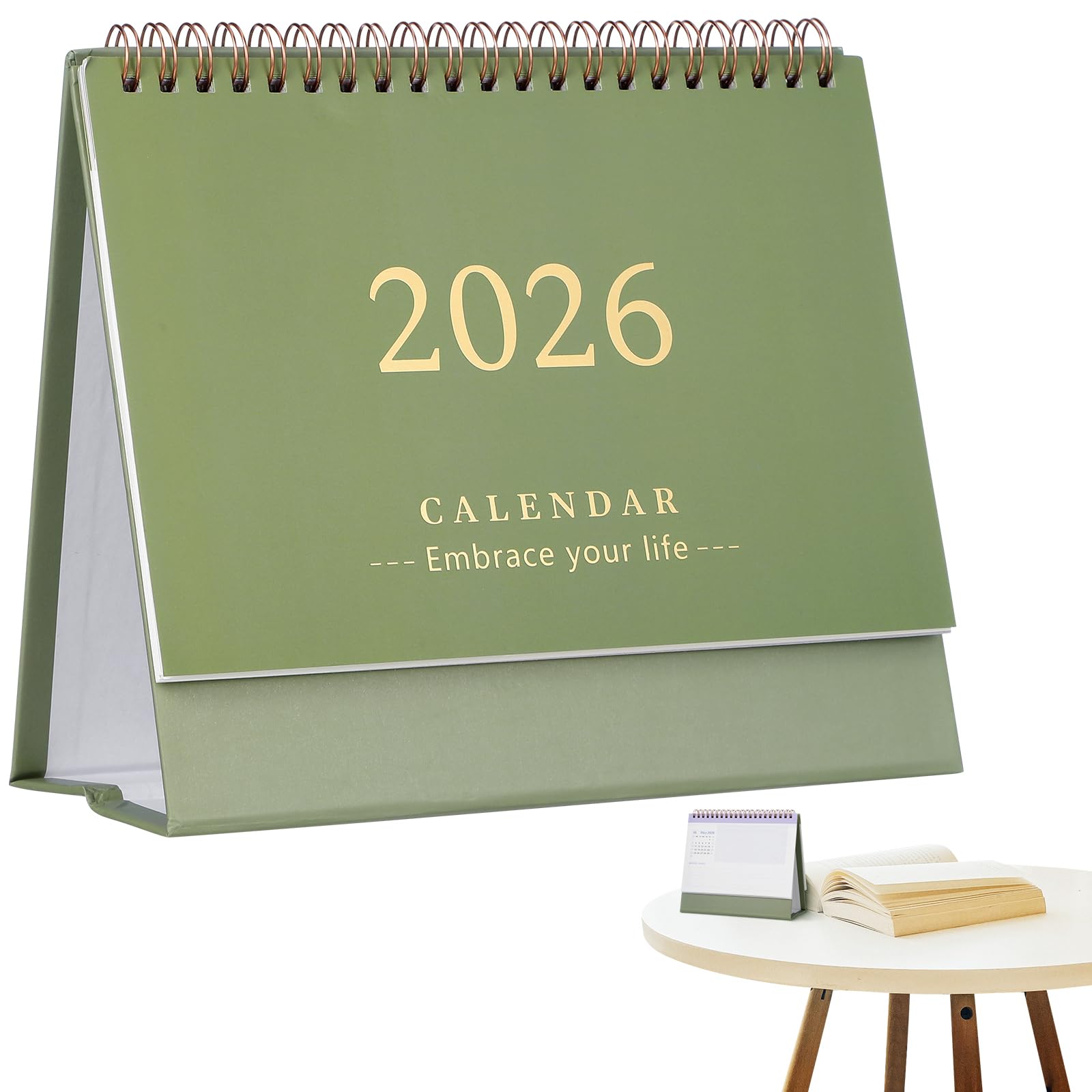 Ciieeo Mini Desk Calendar 2025-2026, Standing Flip Monthly Planner, Desktop Calendar Organizer, July 2025 to December 2026, Olive Green, for Home, Office, And School