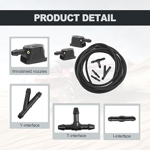 Miniatura 3 de 2 boquillas para limpiaparabrisas delantero, boquillas de chorros montadas en el brazo, boquillas de arandela, boquillas de lavadora de 4 vías + kit