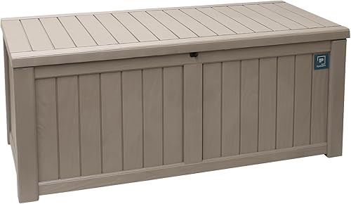 Miniatura 2 de Caja grande de 120 galones, caja de almacenamiento de resina para exteriores, contenedor impermeable con cerradura para cojín de patio, muebles de