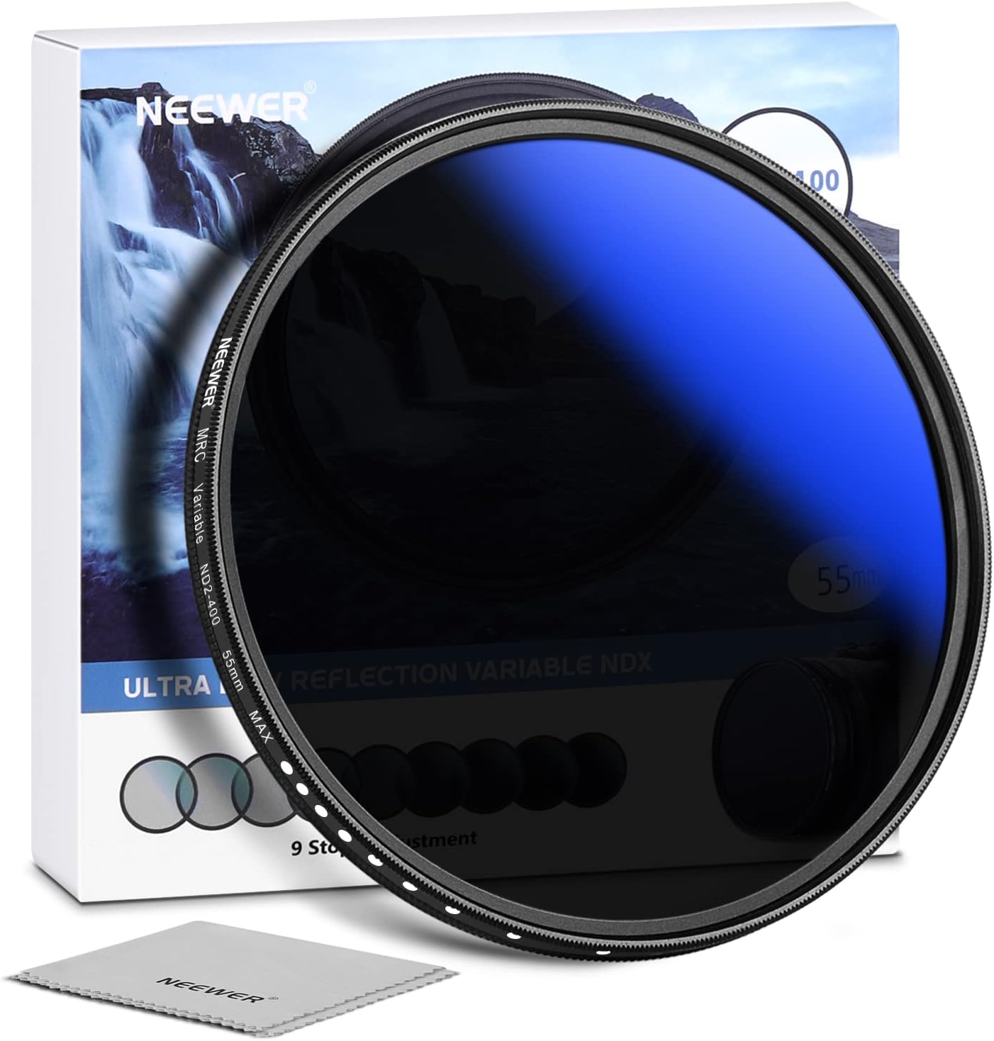 NEEWER 55mm MRC Variable ND Filter ND2-ND400, Neutral Density Adjustable ND Filter (0.3 to 2.7,1 to 9 Stops)