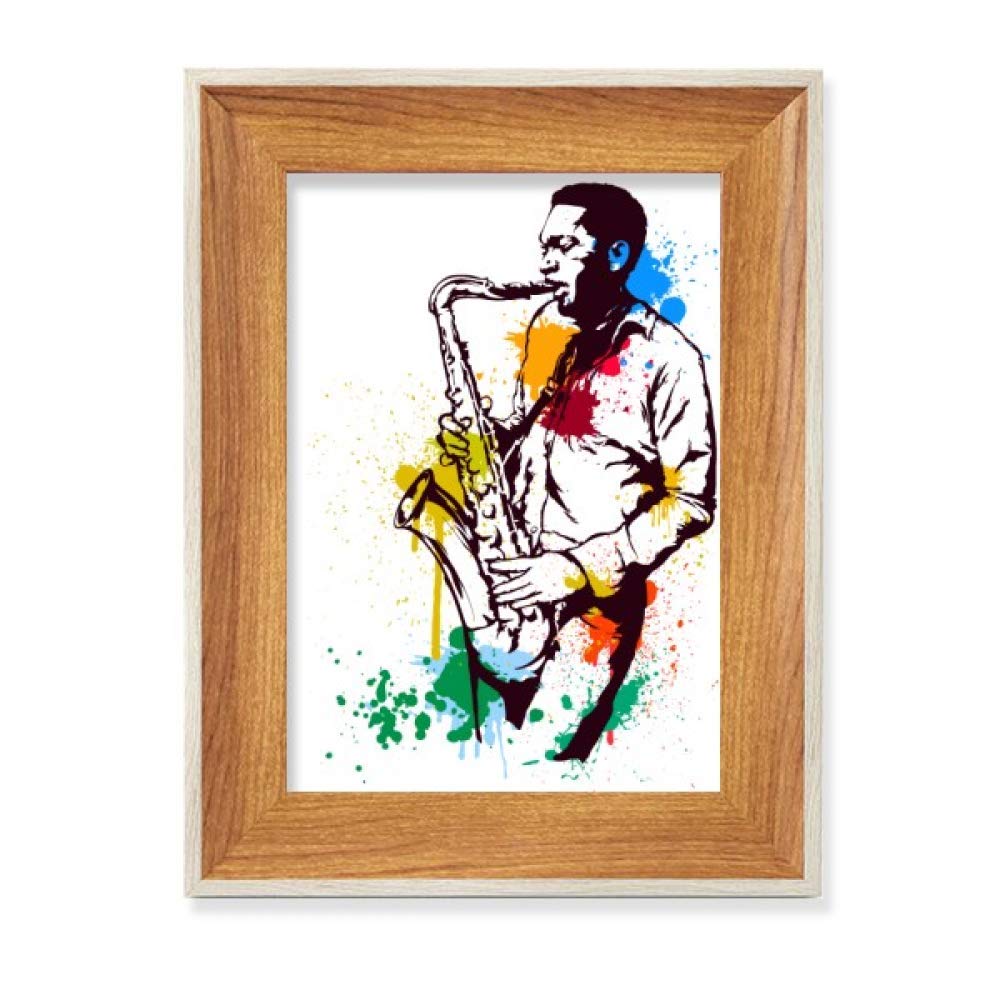 Peinture aquarelle homme rock et cadre bois stable de bureau