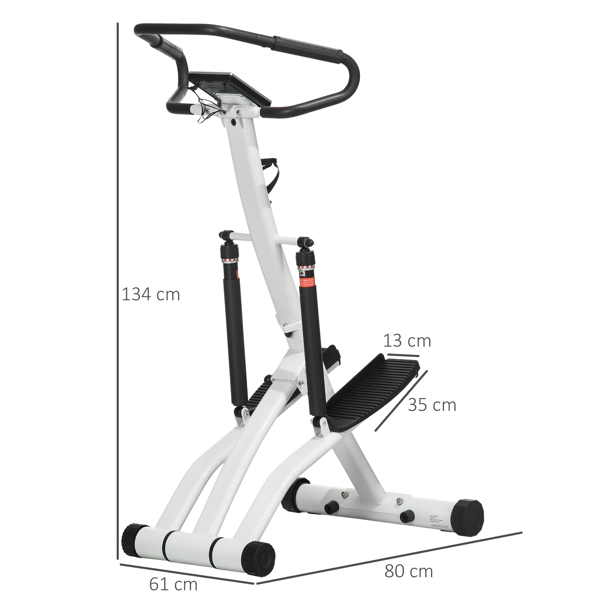 SPORTNOW Stepper avec Guidon, Stepper de Fitness Pliable 12 Niveaux de résistance réglables séparément, écran LCD, Porte-Bouteille, 2 Roues, Marche d'escalier pédales antidérapantes, Blanc et Noir