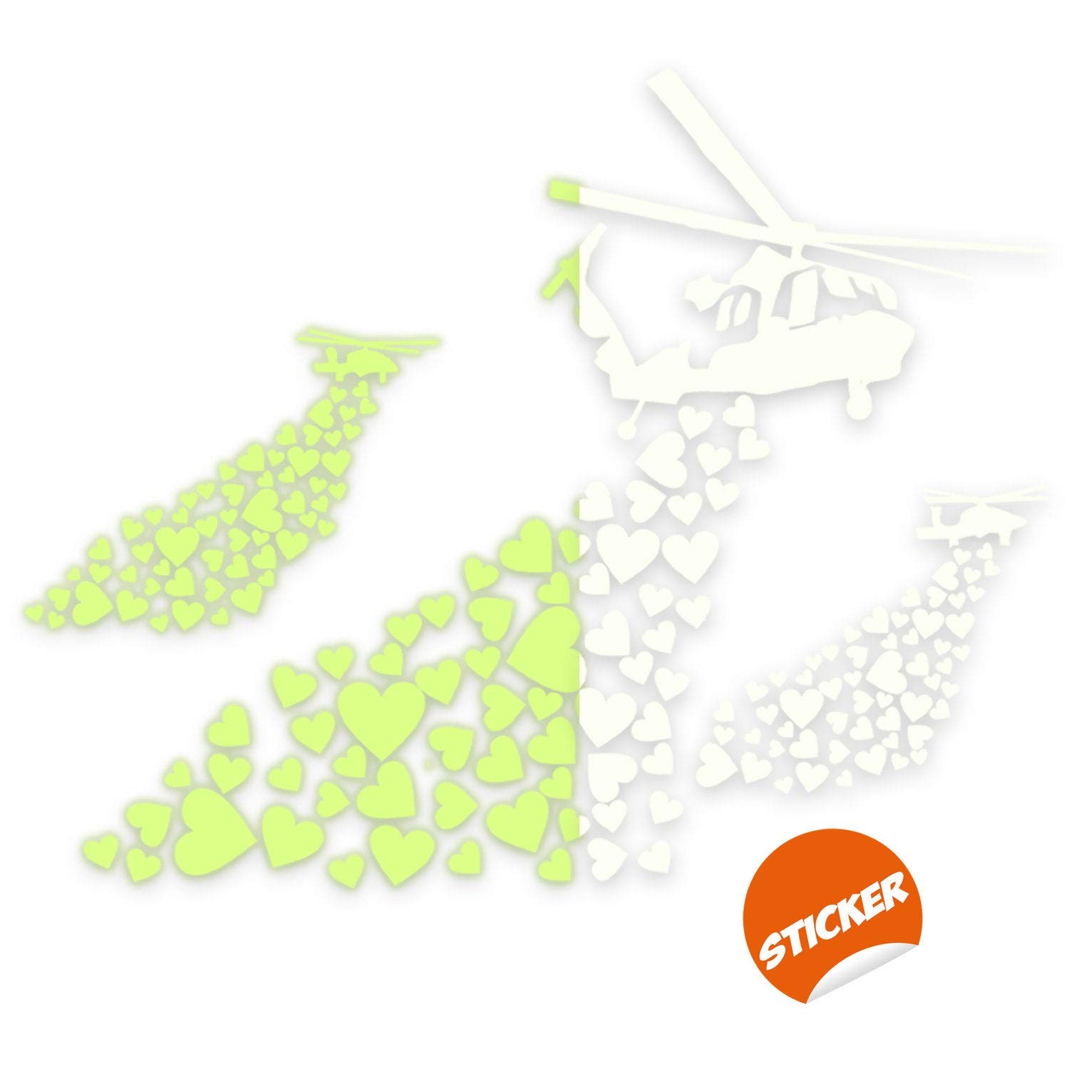 Glow In The Dark Wand Vinyl Sticker Art - Leuchtstoff Neon Nachtleuchtend Licht Aufkleber Kinderzimmer Stick - Banksy Helikopter Hearts Graffiti