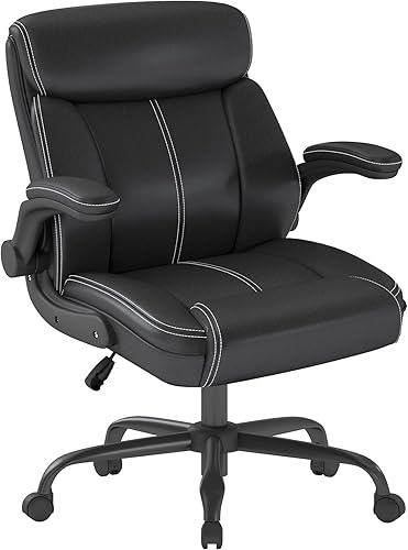 Silla de oficina ejecutiva de cuero, silla ergonómica de escritorio de oficina en casa con reposabrazos abatibles, altura ajustable, respaldo medio