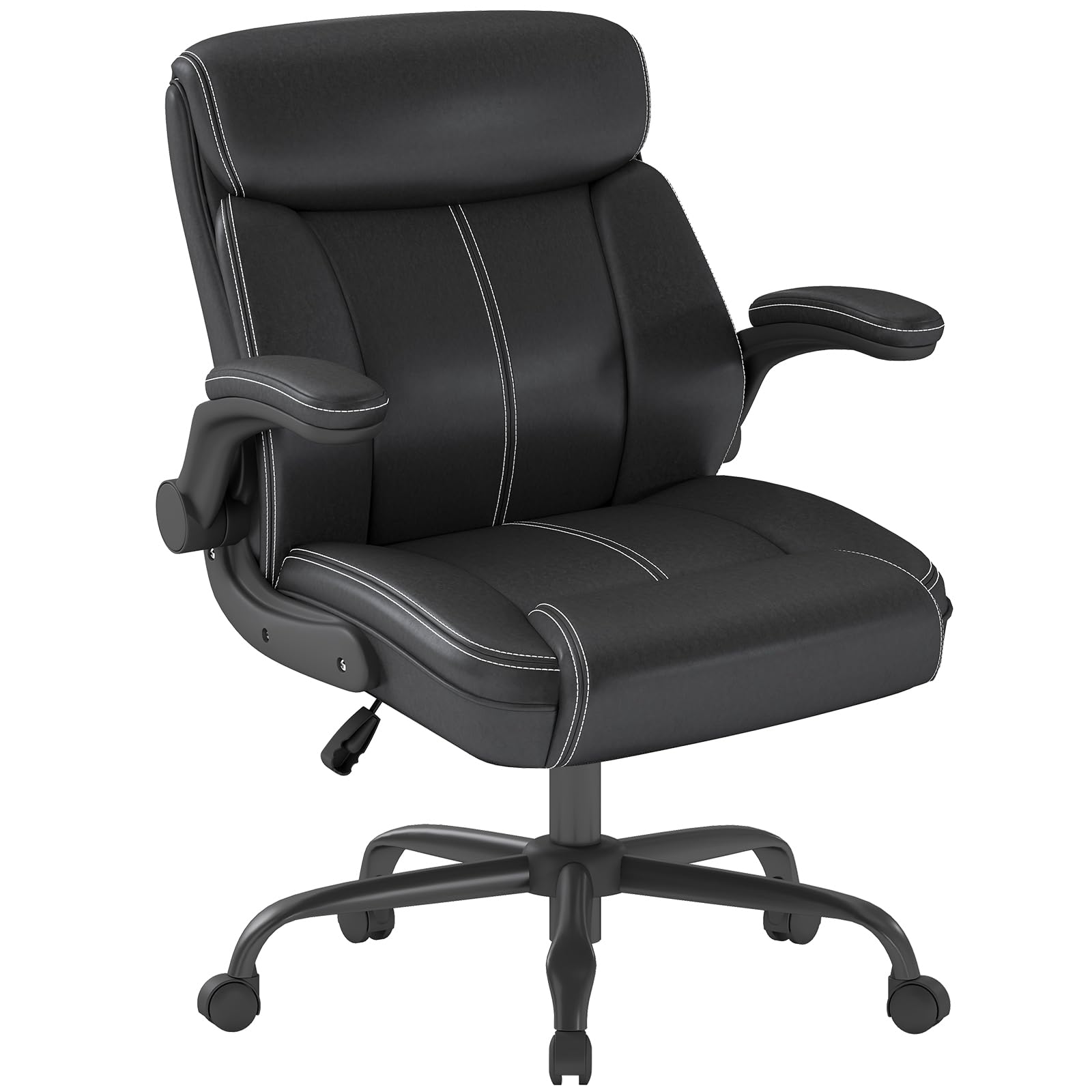 AnyGod Ergonomischer Bürostuhl, Chefsessel aus Kunstleder mit Hochklappbaren Armlehnen, Drehstuhl Schreibtischstuhl Höhenverstellbar, Belastbar bis 136 kg, für Homeoffice und Büro