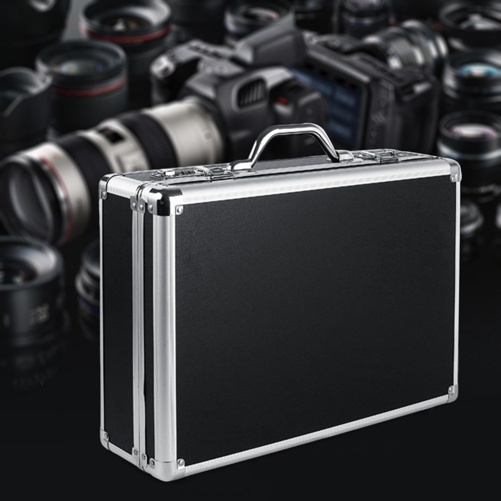 Boîte de Transport Conteneur Coffret Mallette Valise avec Serrure En Aluminium Alliage avec Intérieur Flexible Résistant Adapté pour Entreposage, Serrure à Combinaison, L and Black