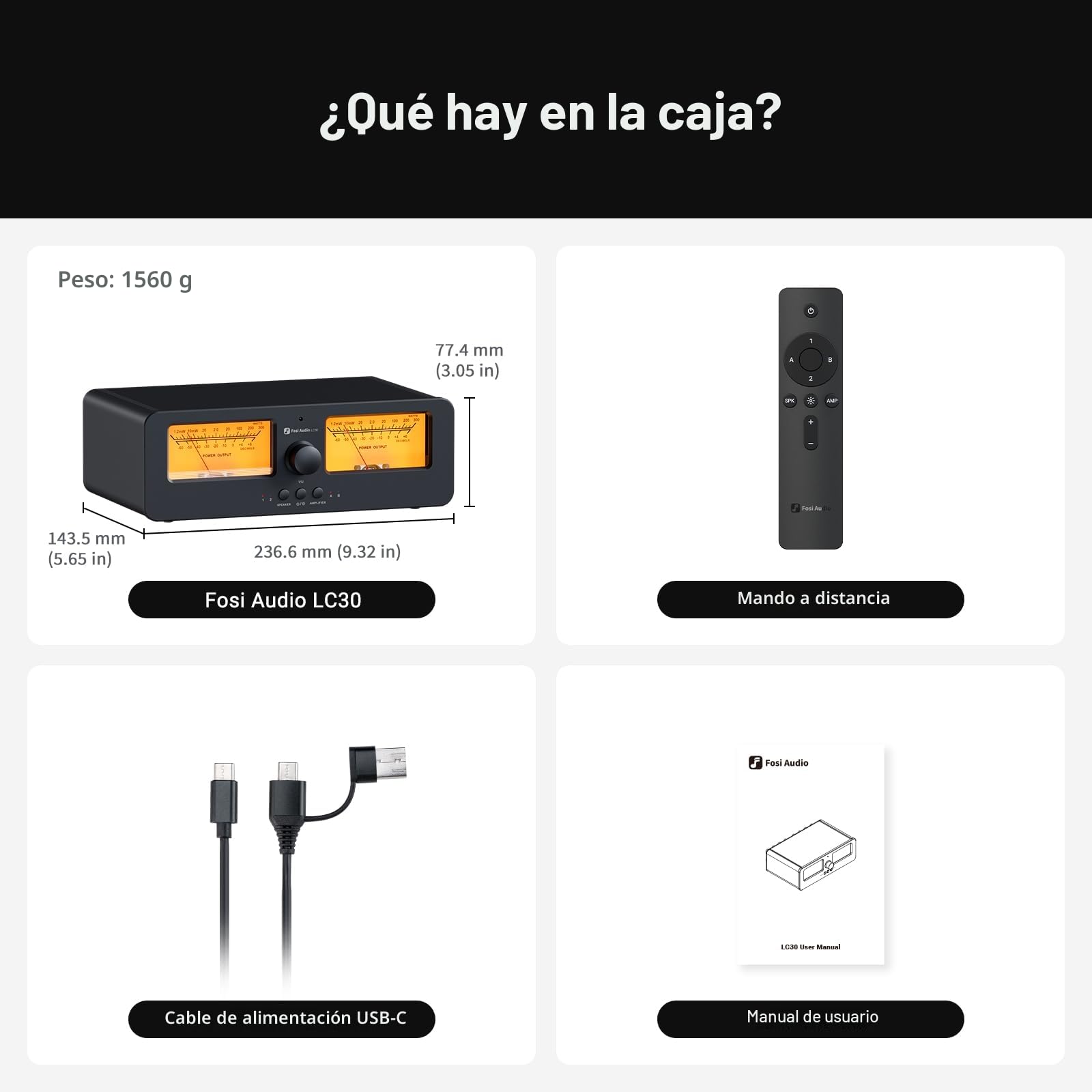 Fosi Audio LC30 VU Meter Amplificador Caja Selectora de Altavoz, Conmutador de Audio Analógico de 2 vías para Amplificadores Estéreo HiFi y Componente de Audio Doméstico con Control Remoto