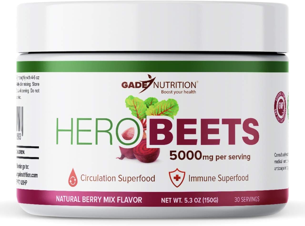 Beet Root Powder - Nitric Oxide, Vitamin C & Zinc Boost for Blood Pressure, Circulation, & Immune Support - Non-GMO Superfood Supplement - Beets, Elderberry, Grape Seed Extract & Pomegranate : Health & Household