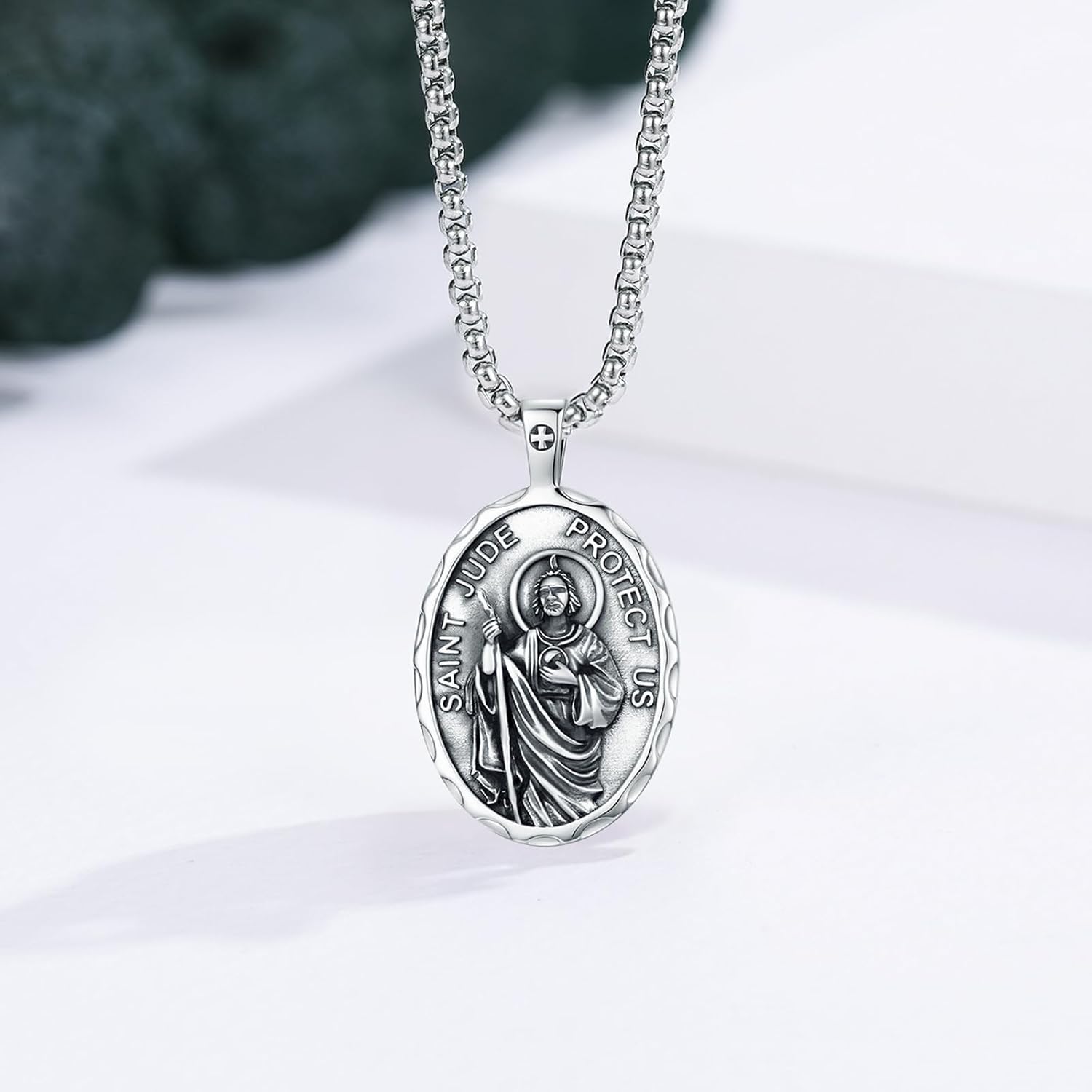 Eusense 925 Sterling Silver Saint Necklace St Michael Necklace Saint Christopher Pendant Protection Jewelry Patron St Medals Amulet Pendant for Men Women