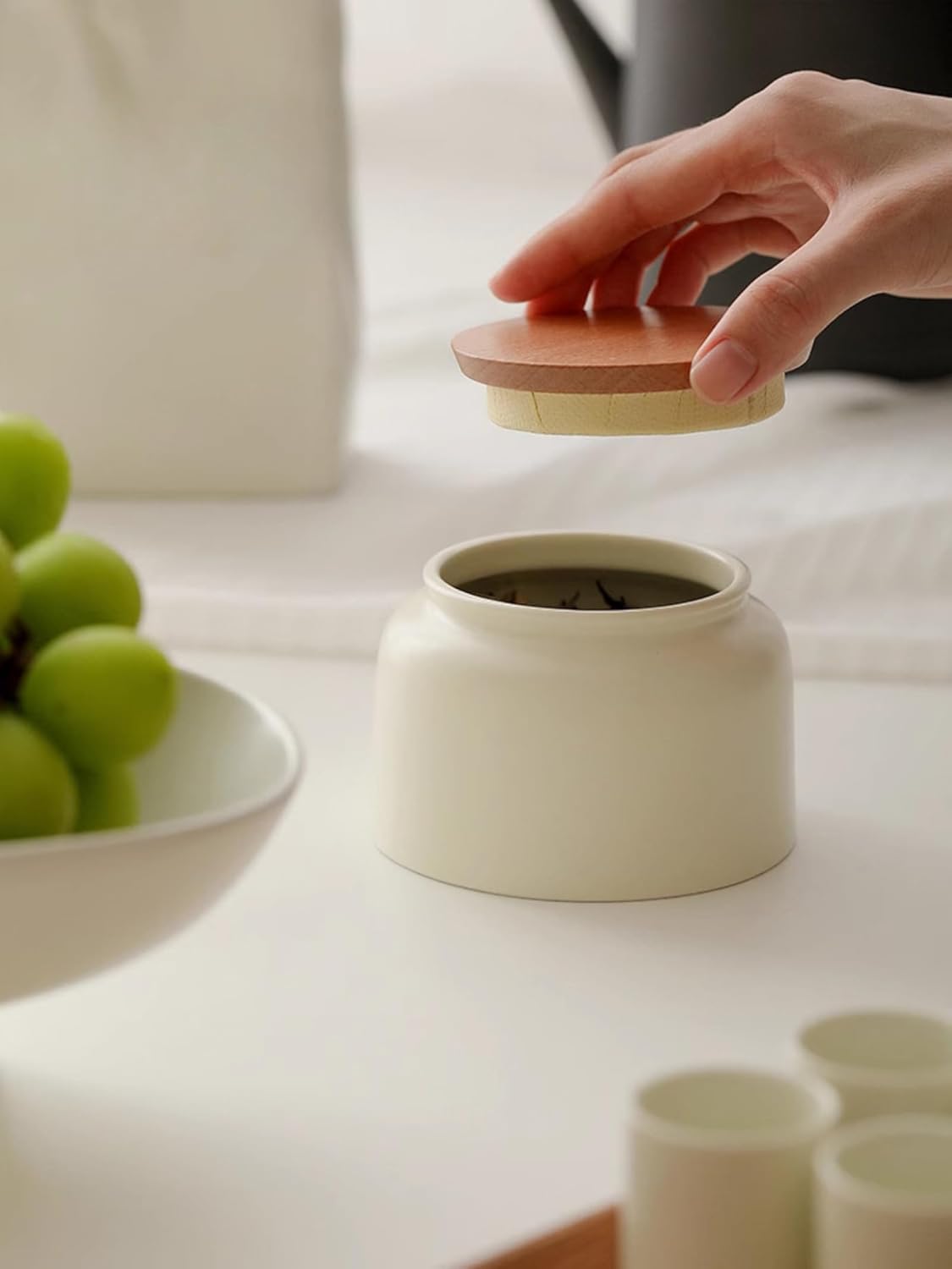 Ceramics Tea Caddy, 300ml 10.2oz, Chinese Kung Fu Tea Set Accessories Storage Canister