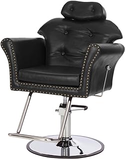 Buy-Rite Gramercy Reclining Styling Chair – All-Purpose Hydraulic Salon Chair for Hair Stylists & Barbers, Adjustable Headrest, Tufted Back, Brass Nailhead Trim, Heavy-Duty Steel Base, NIN-9903-A