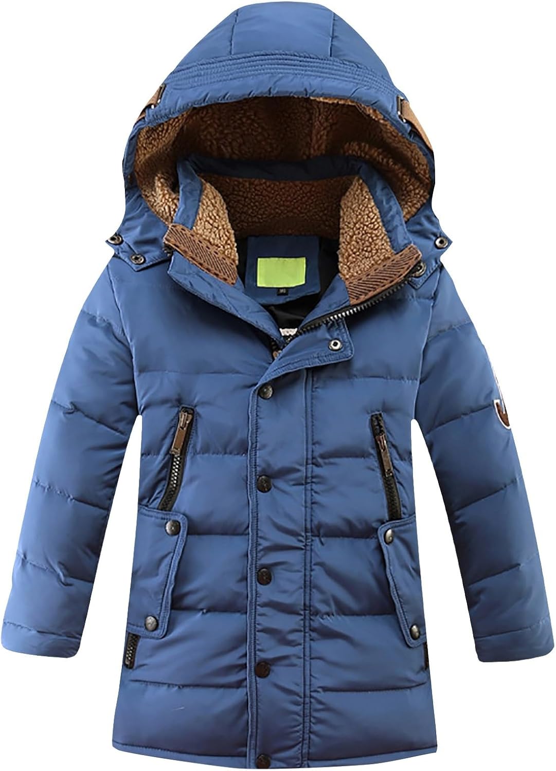 Fleece Lined Puffer Jacket for Kids Boys Hooded Zip Up Lightweight Down Coat Winter Windproof Slim Fit Outerwear